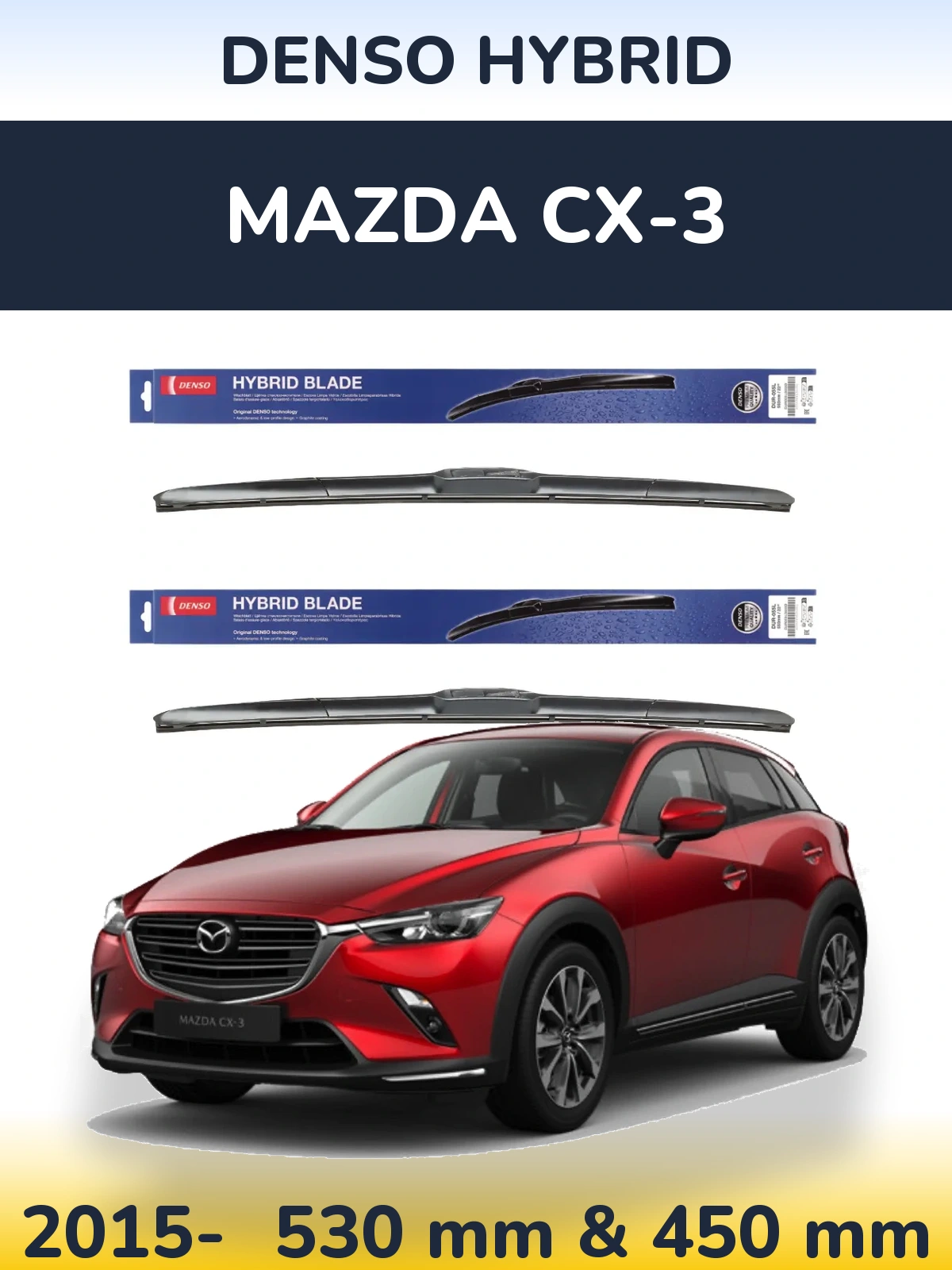 Komplet przednich wycieraczek Denso Hybrid 530 & 450 mm do Mazda CX-3 2015-2026