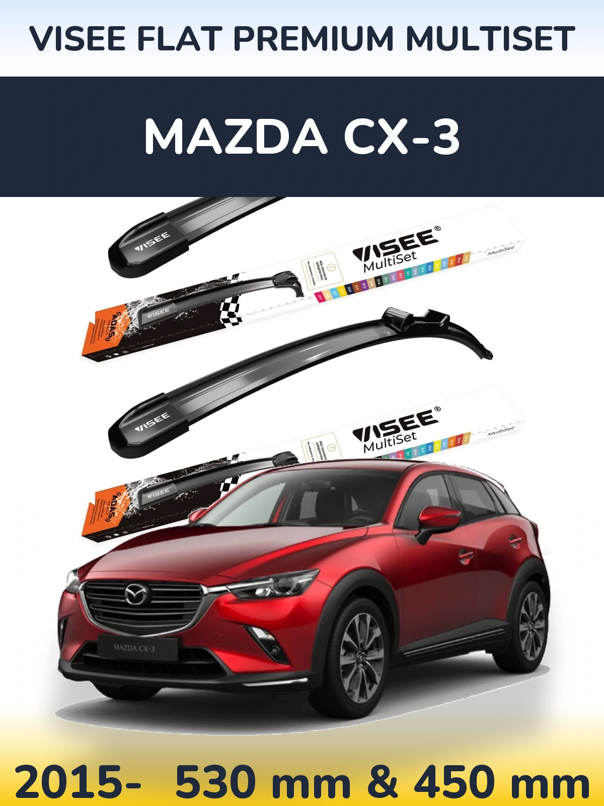 Komplet przednich wycieraczek VISEE FLAT PREMIUM MultiSet 530 & 450 mm do Mazda CX-3 2015-2026