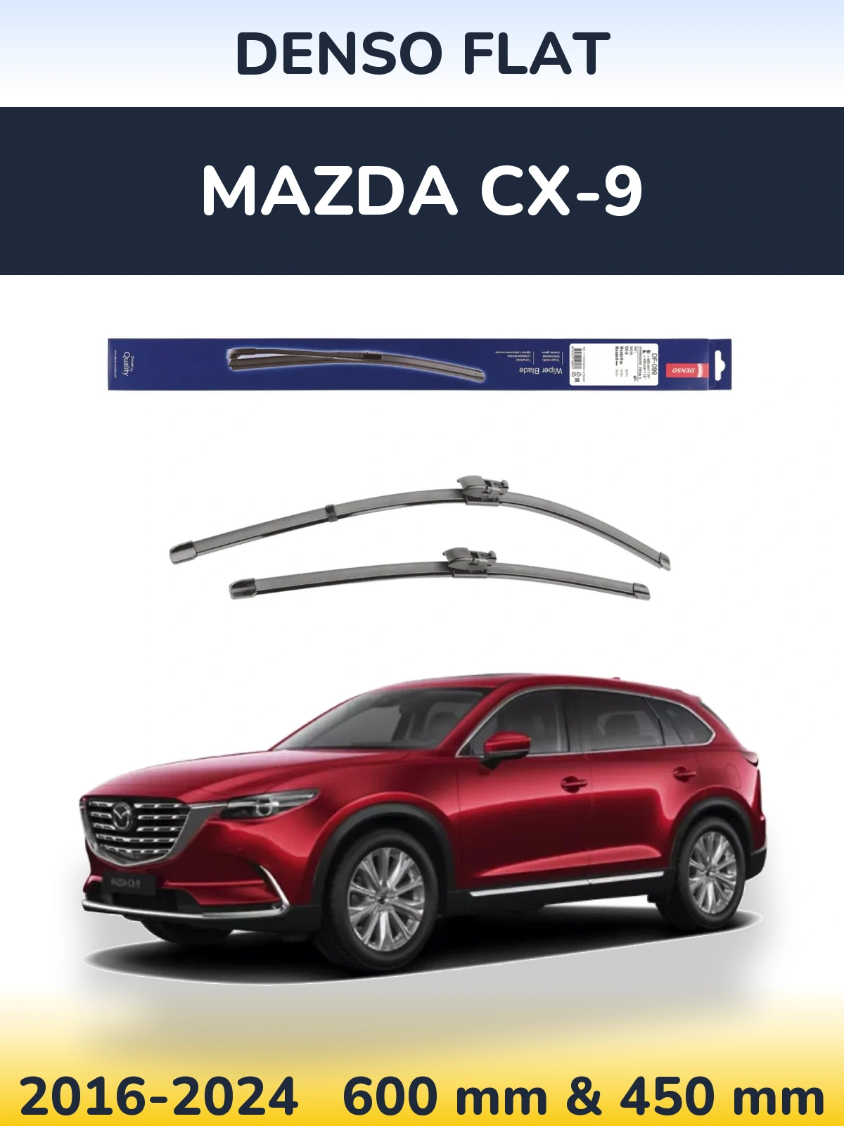 Komplet przednich wycieraczek Denso Flat 600 & 450 mm do Mazda CX-9 2016-2024