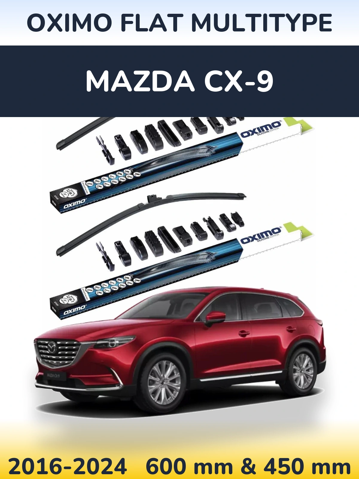 Комплект передних дворников Oximo Flat MultiТипe 600 & 450 мм для Mazda CX-9 2016-2024