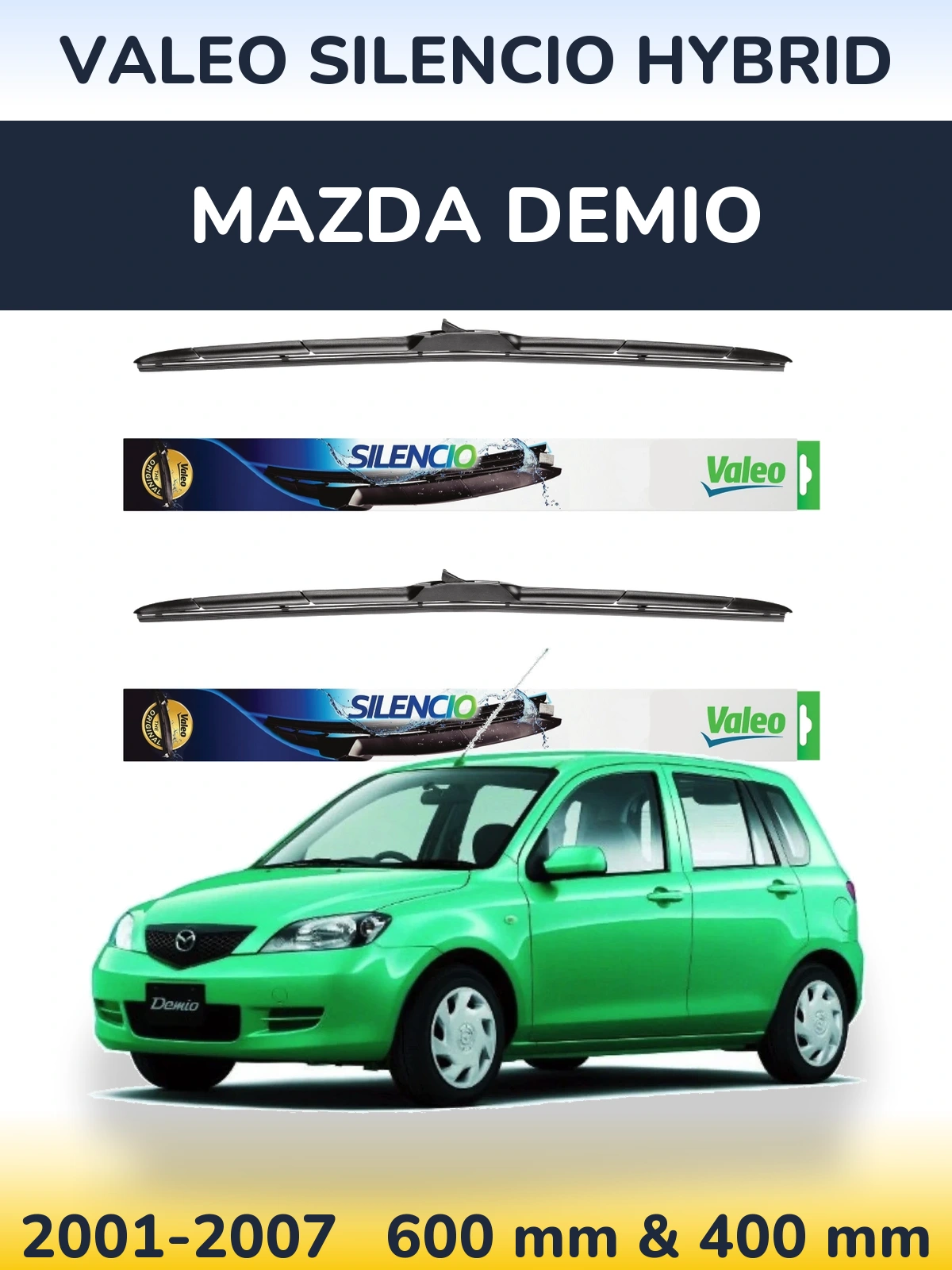 Komplet przednich wycieraczek Valeo Silencio Hybrid 600 & 400 mm do Mazda Demio 2001-2007