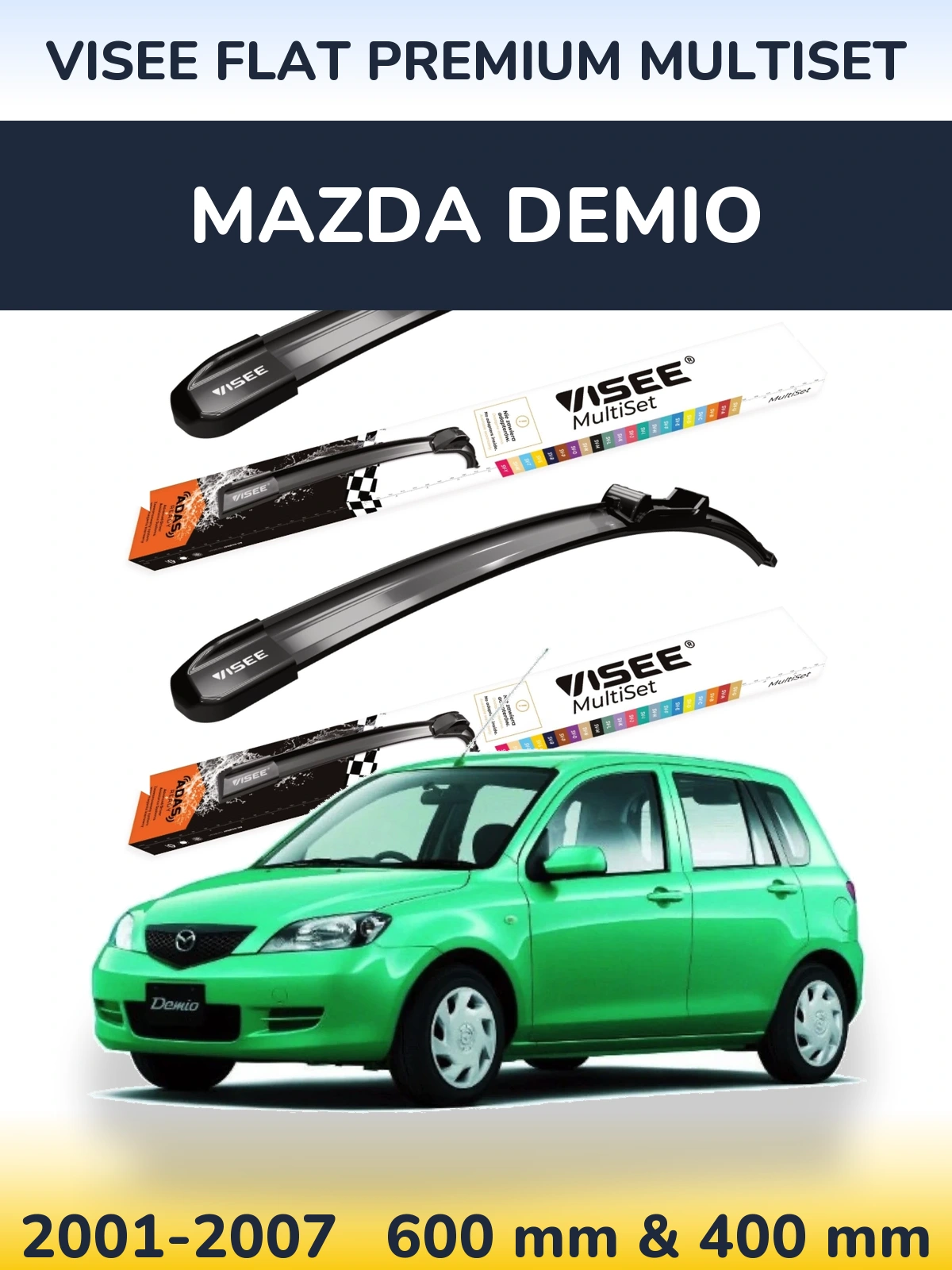 Front wiper blade set VISEE FLAT PREMIUM MultiSet 600 & 400 mm for Mazda Demio 2001-2007