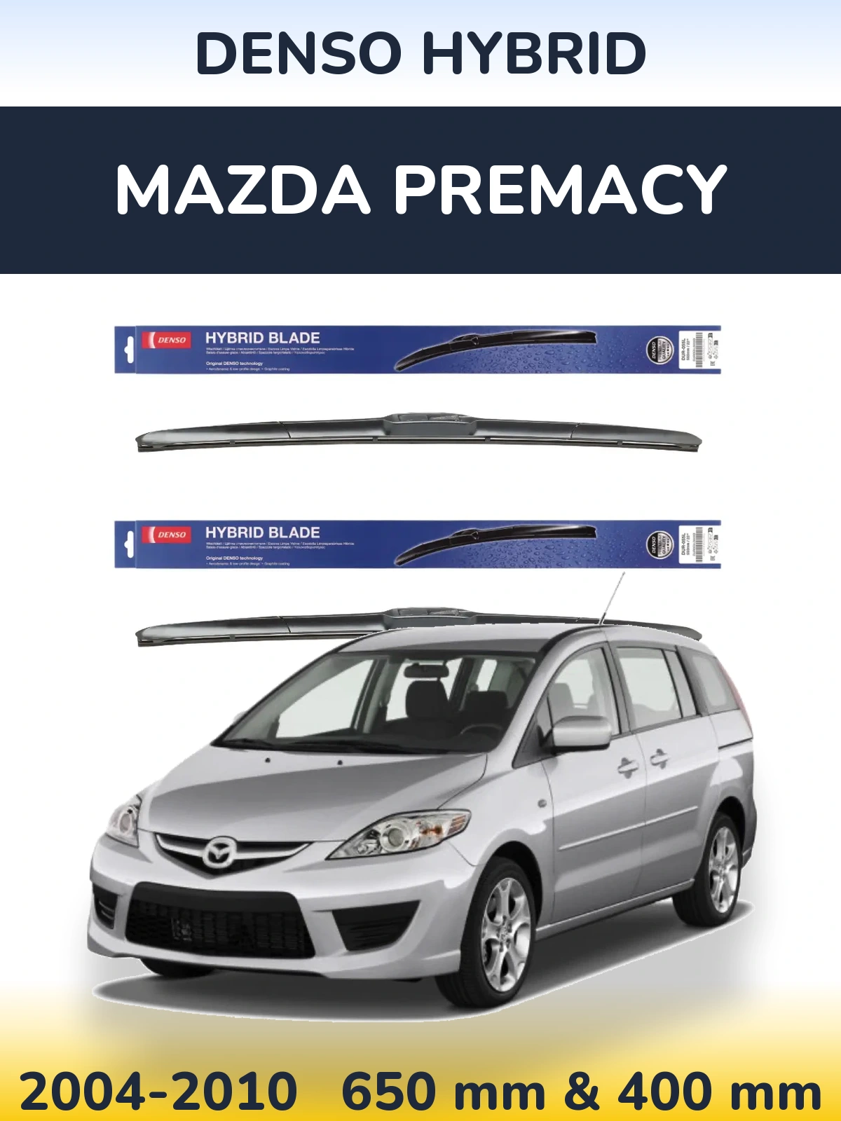 Komplet przednich wycieraczek Denso Hybrid 650 & 400 mm do Mazda Premacy 2004-2010