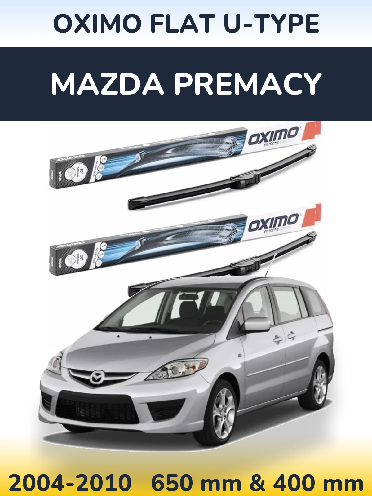 Komplet przednich wycieraczek Oximo Flat U-type 650 & 400 mm do Mazda Premacy 2004-2010
