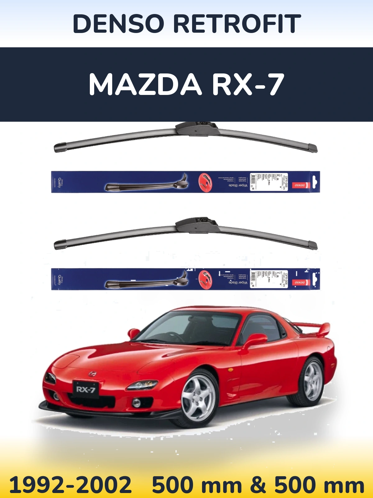 Komplet przednich wycieraczek Denso Retrofit 500 & 500 mm do Mazda RX-7 1992-2002