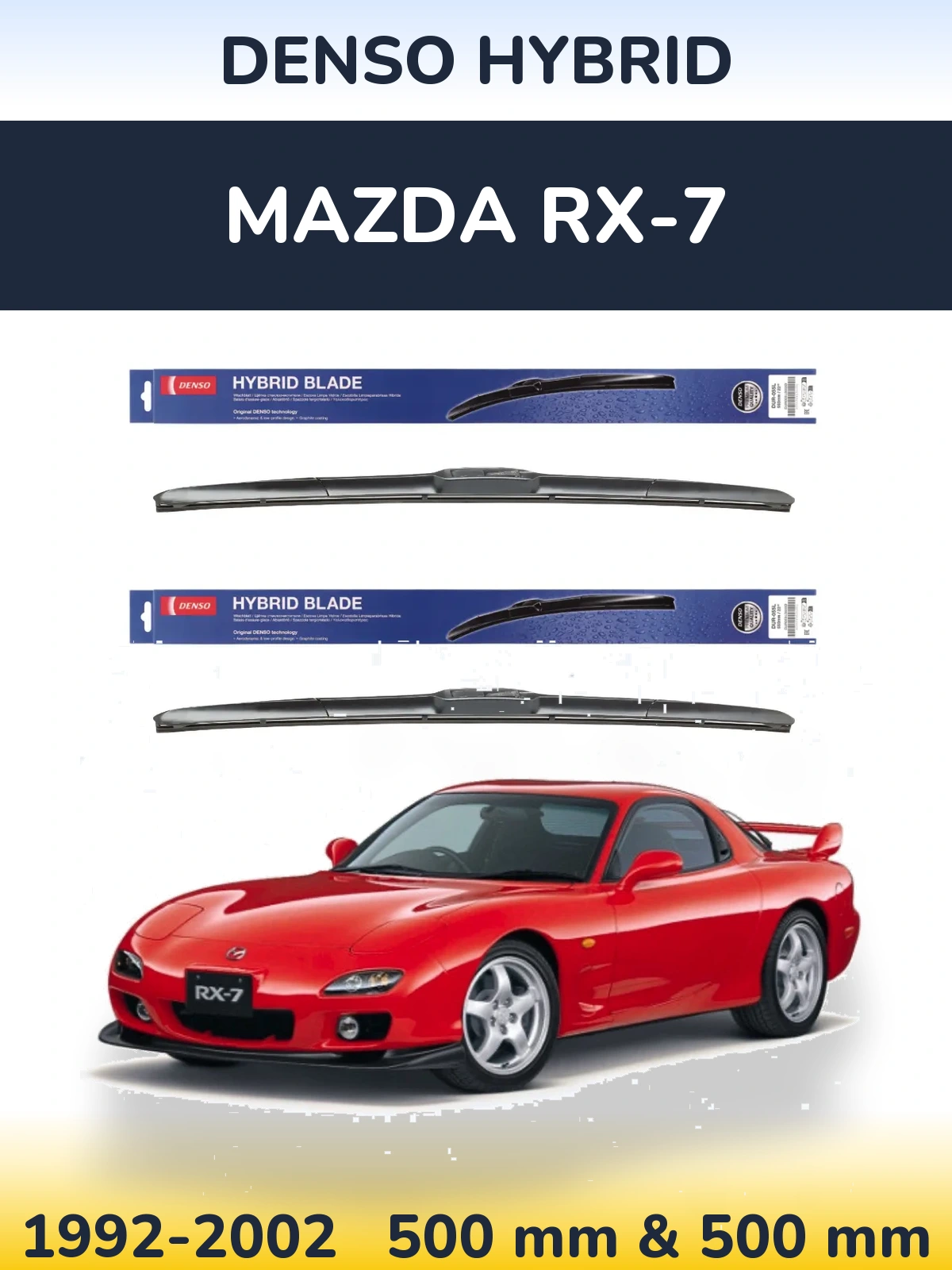 Komplet przednich wycieraczek Denso Hybrid 500 & 500 mm do Mazda RX-7 1992-2002