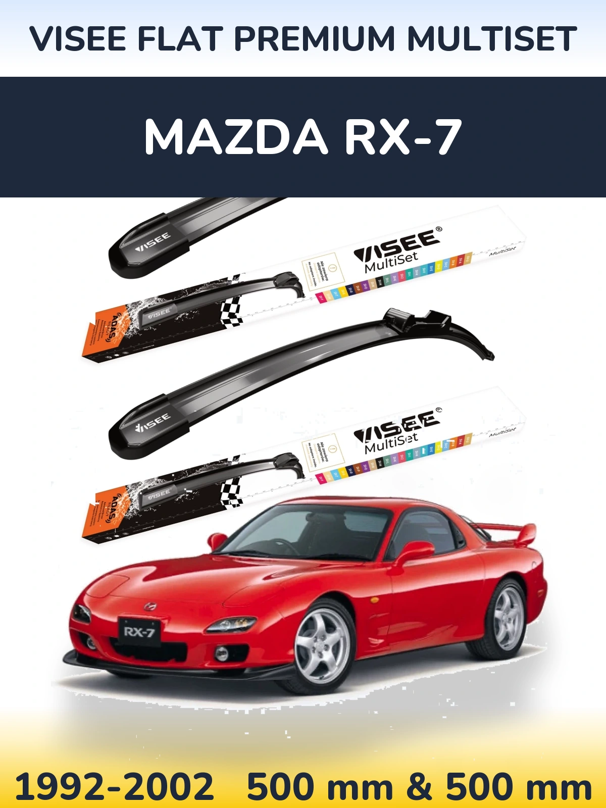Komplet przednich wycieraczek VISEE FLAT PREMIUM MultiSet 500 & 500 mm do Mazda RX-7 1992-2002