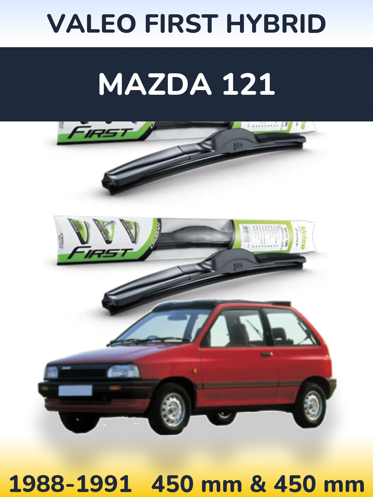 Komplet przednich wycieraczek Valeo First Hybrid 450 & 450 mm do Mazda 121 1988-1991