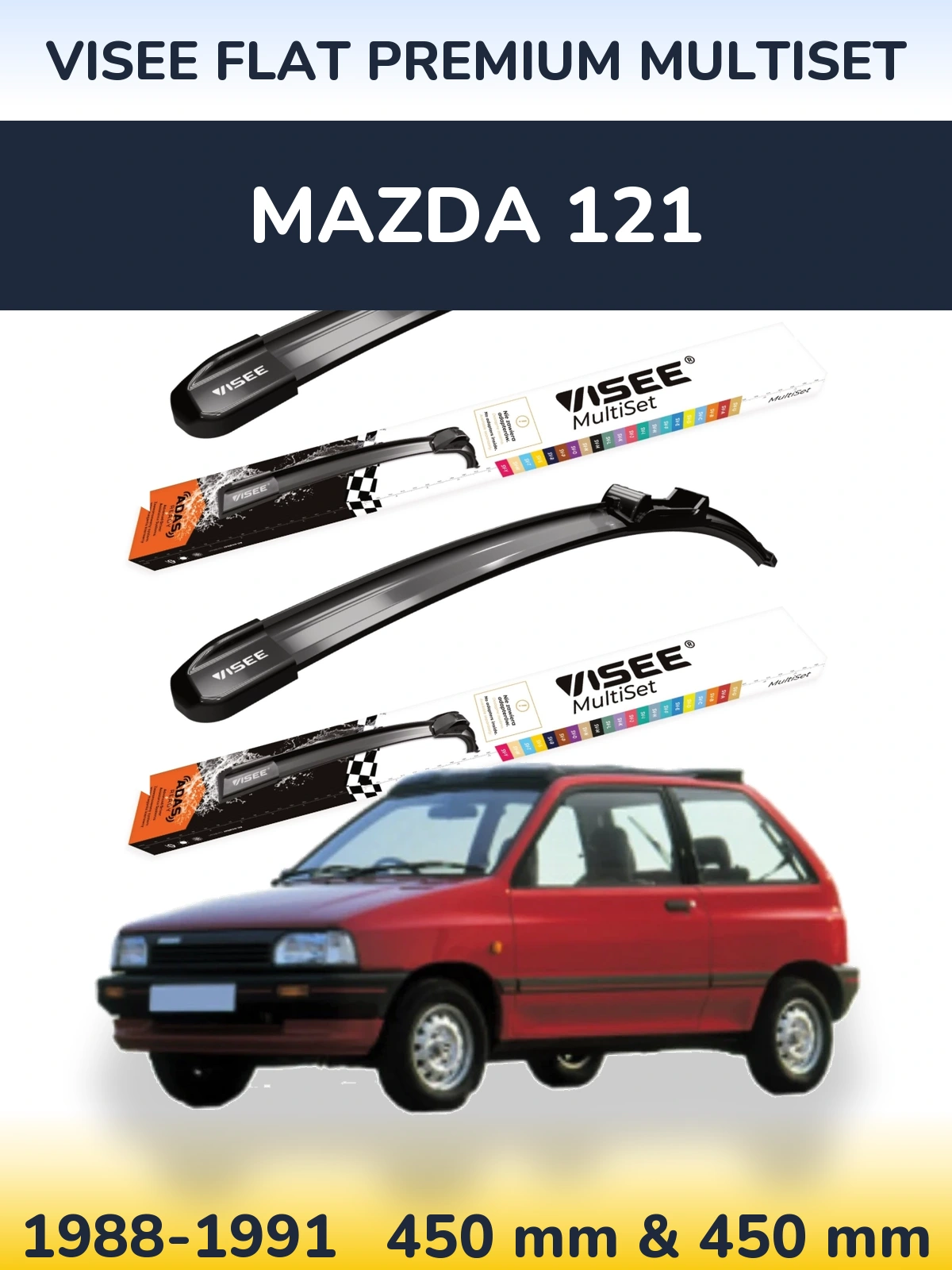 Front wiper blade set VISEE FLAT PREMIUM MultiSet 450 & 450 mm for Mazda 121 1988-1991