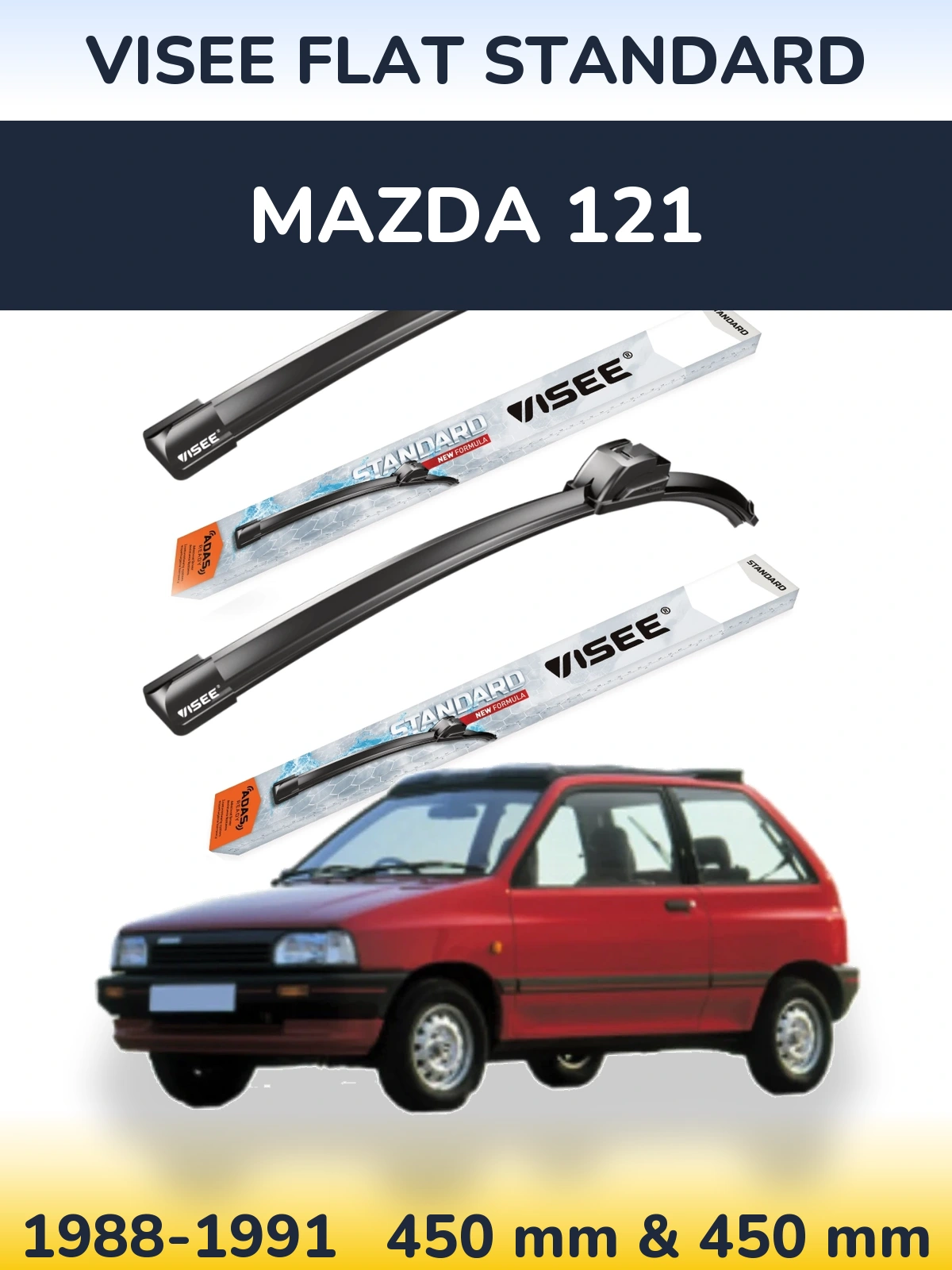 Komplet przednich wycieraczek VISEE FLAT STANDARD 450 & 450 mm do Mazda 121 1988-1991