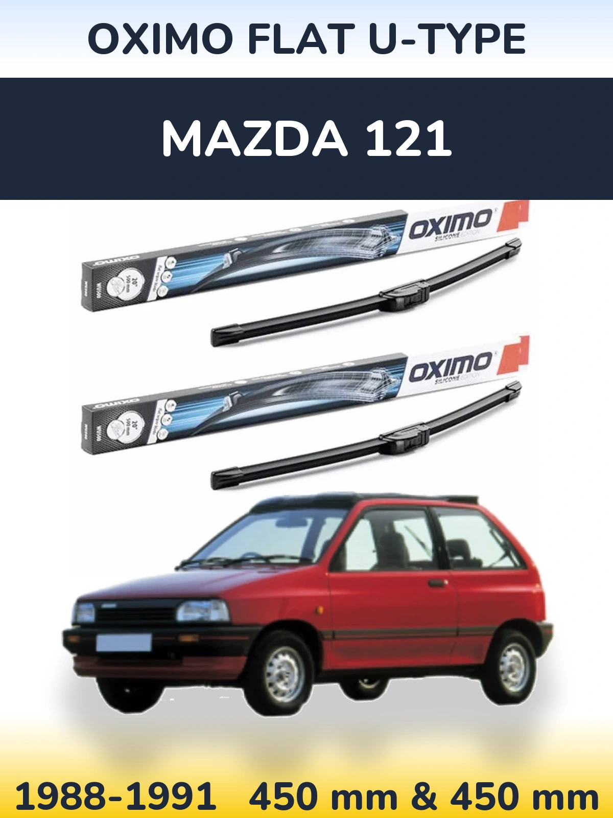 Komplet przednich wycieraczek Oximo Flat U-type 450 & 450 mm do Mazda 121 1988-1991