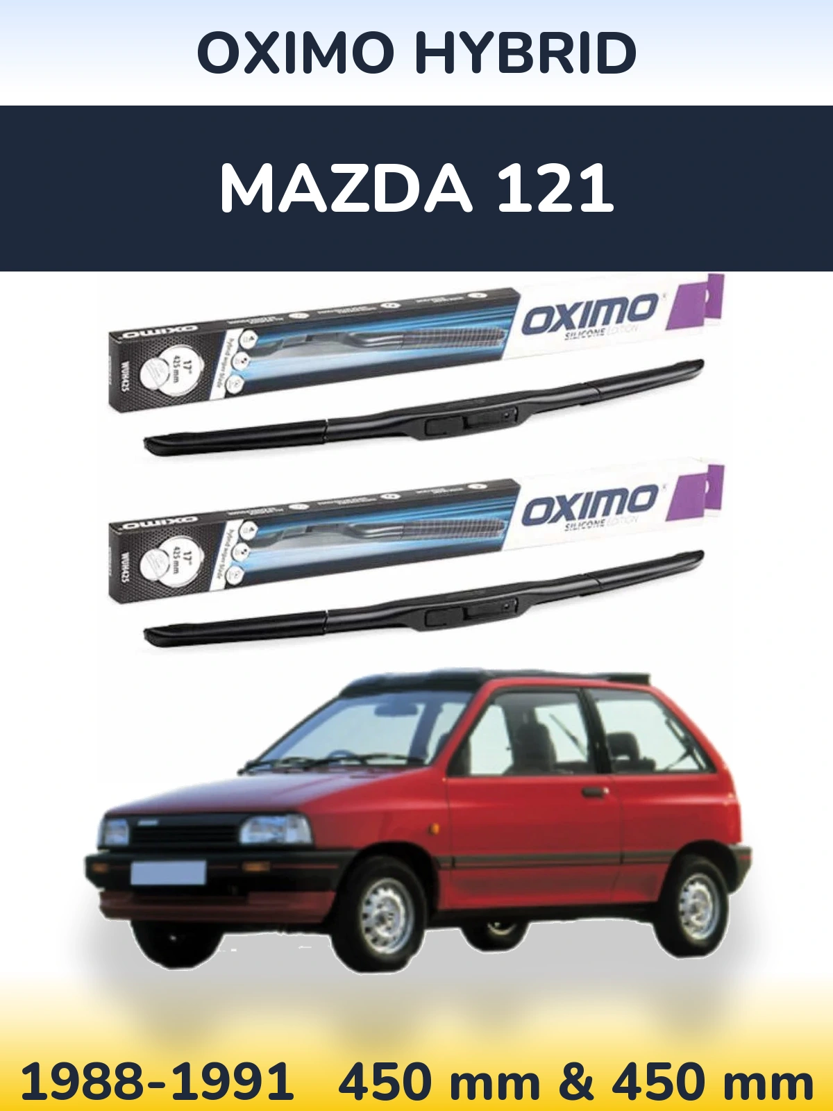 Komplet przednich wycieraczek Oximo Hybrid 450 & 450 mm do Mazda 121 1988-1991
