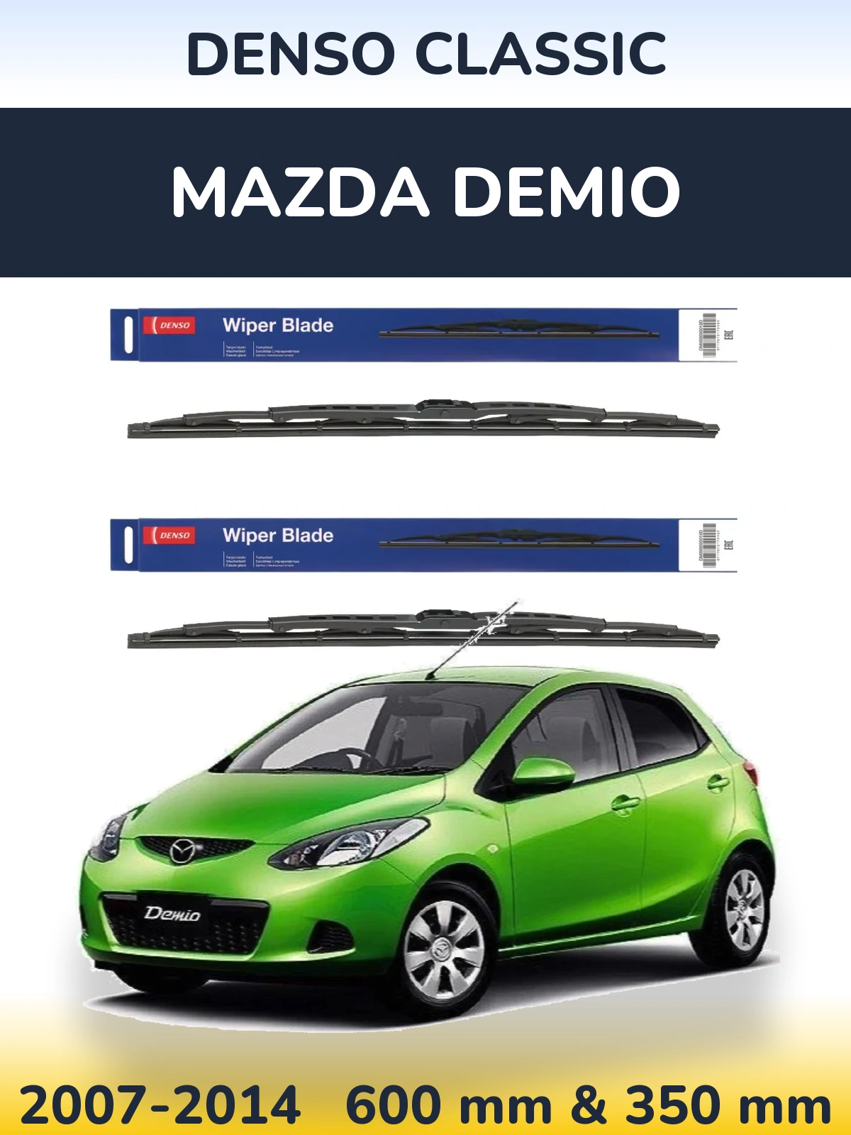 Front wiper blade set Denso Classic 600 & 350 mm for Mazda Demio 2007-2014