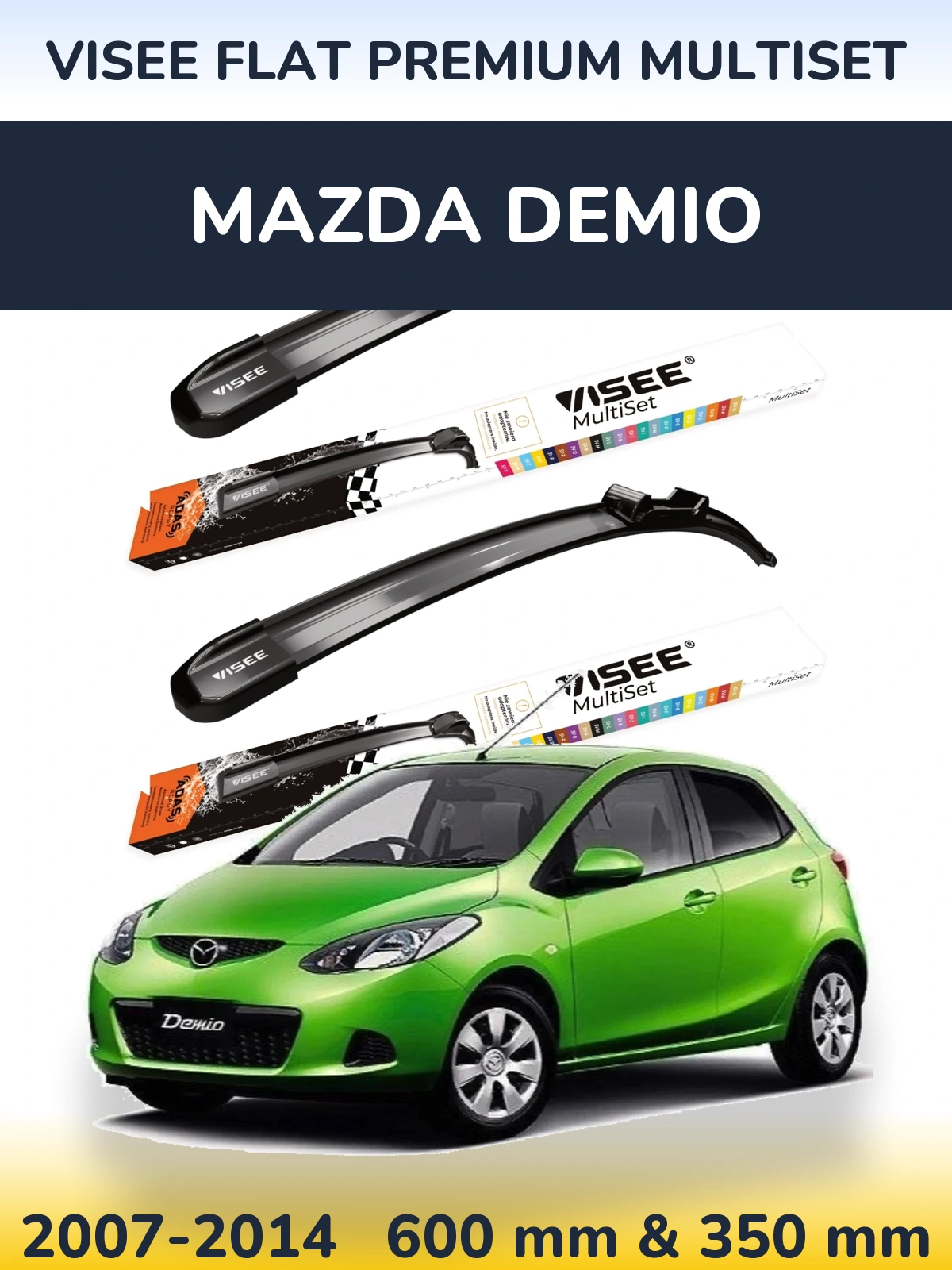 Front wiper blade set VISEE FLAT PREMIUM MultiSet 600 & 350 mm for Mazda Demio 2007-2014