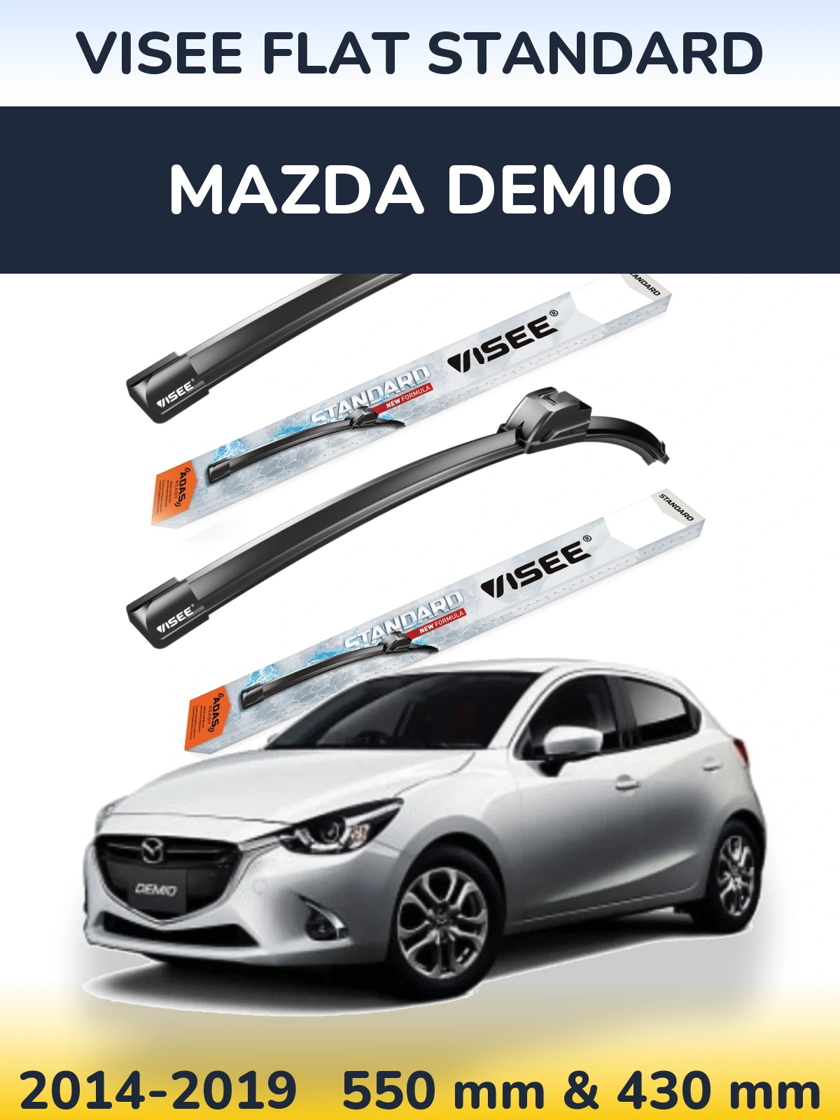 Komplet przednich wycieraczek VISEE FLAT STANDARD 550 & 430 mm do Mazda Demio 2014-2019