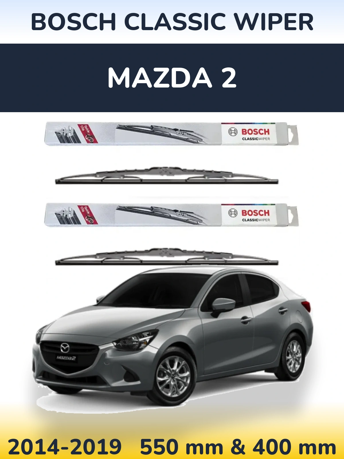 Комплект передних дворников BOSCH Classic Wiper 550 & 400 мм для Mazda 2 2014-2019