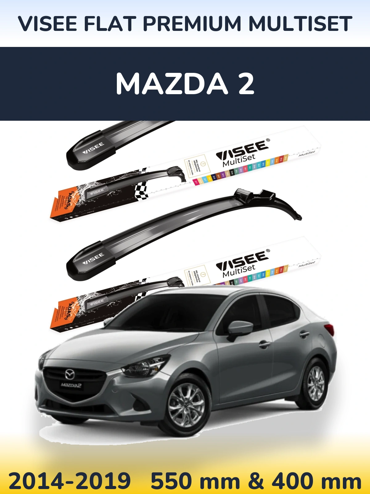 Komplet przednich wycieraczek VISEE FLAT PREMIUM MultiSet 550 & 400 mm do Mazda 2 2014-2019
