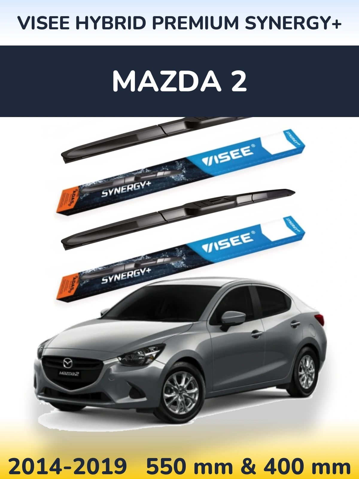 Komplet przednich wycieraczek VISEE HYBRID PREMIUM SYNERGY+ 550 & 400 mm do Mazda 2 2014-2019