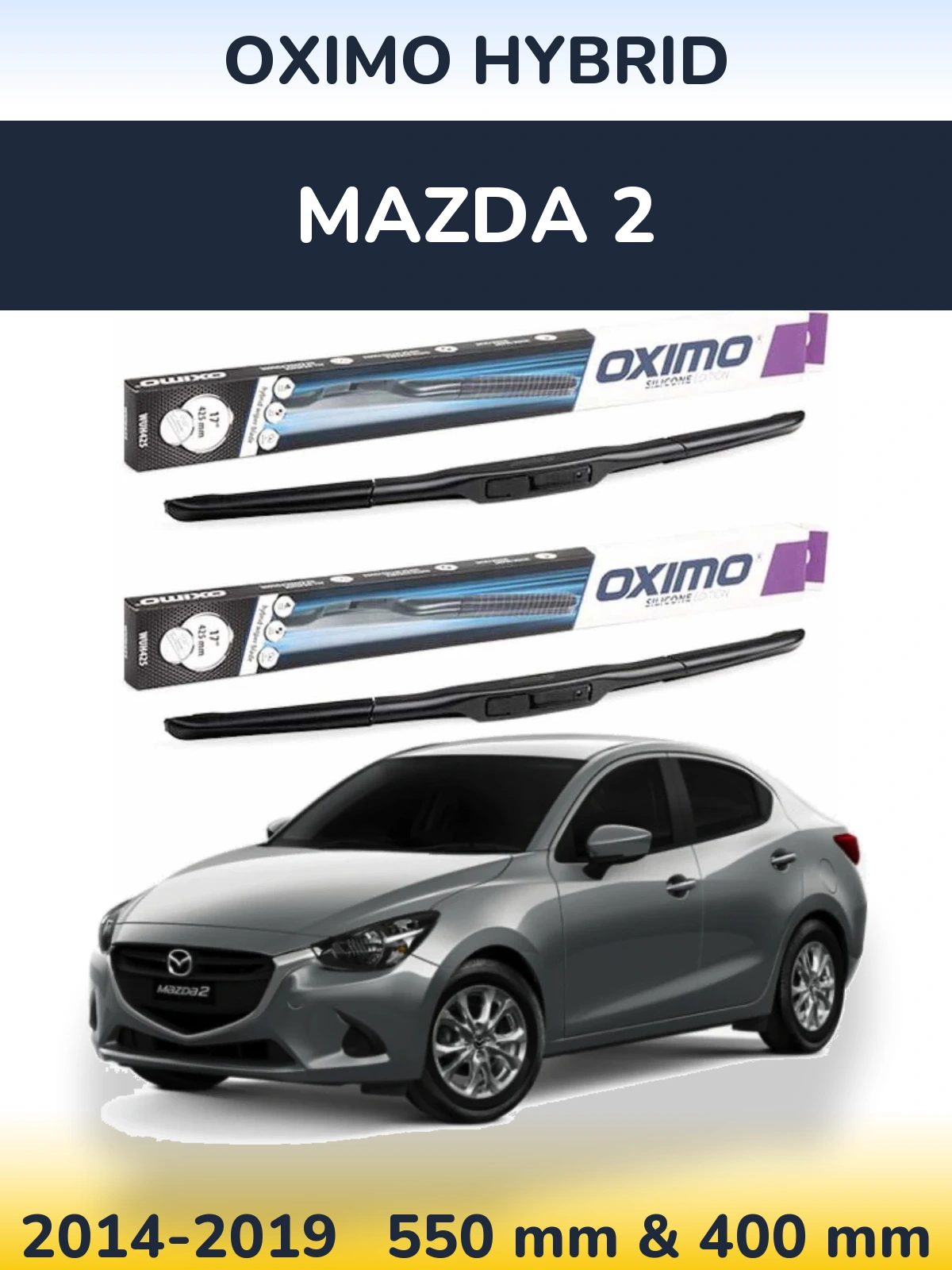 Komplet przednich wycieraczek Oximo Hybrid 550 & 400 mm do Mazda 2 2014-2019