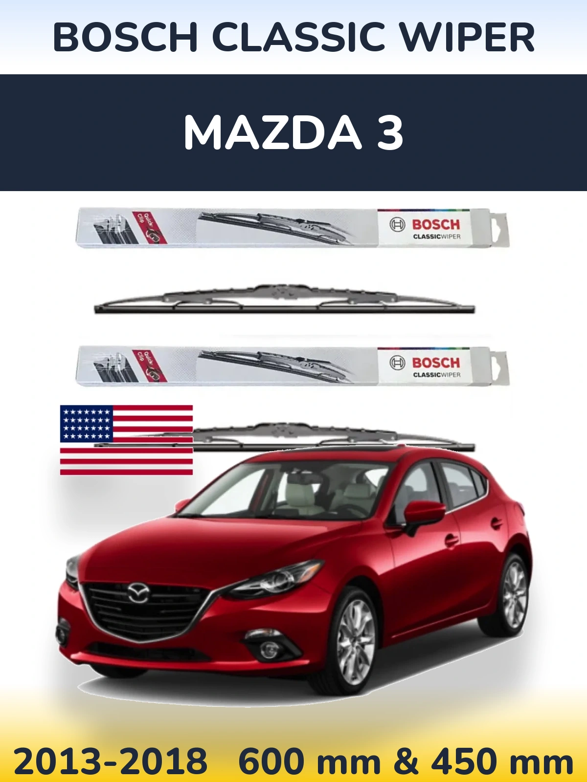Komplet przednich wycieraczek BOSCH Classic Wiper 600 & 450 mm do Mazda 3 2013-2018