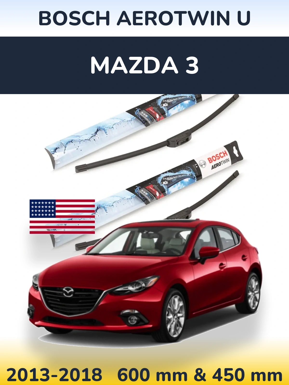 Komplet przednich wycieraczek BOSCH AeroTwin U 600 & 450 mm do Mazda 3 2013-2018