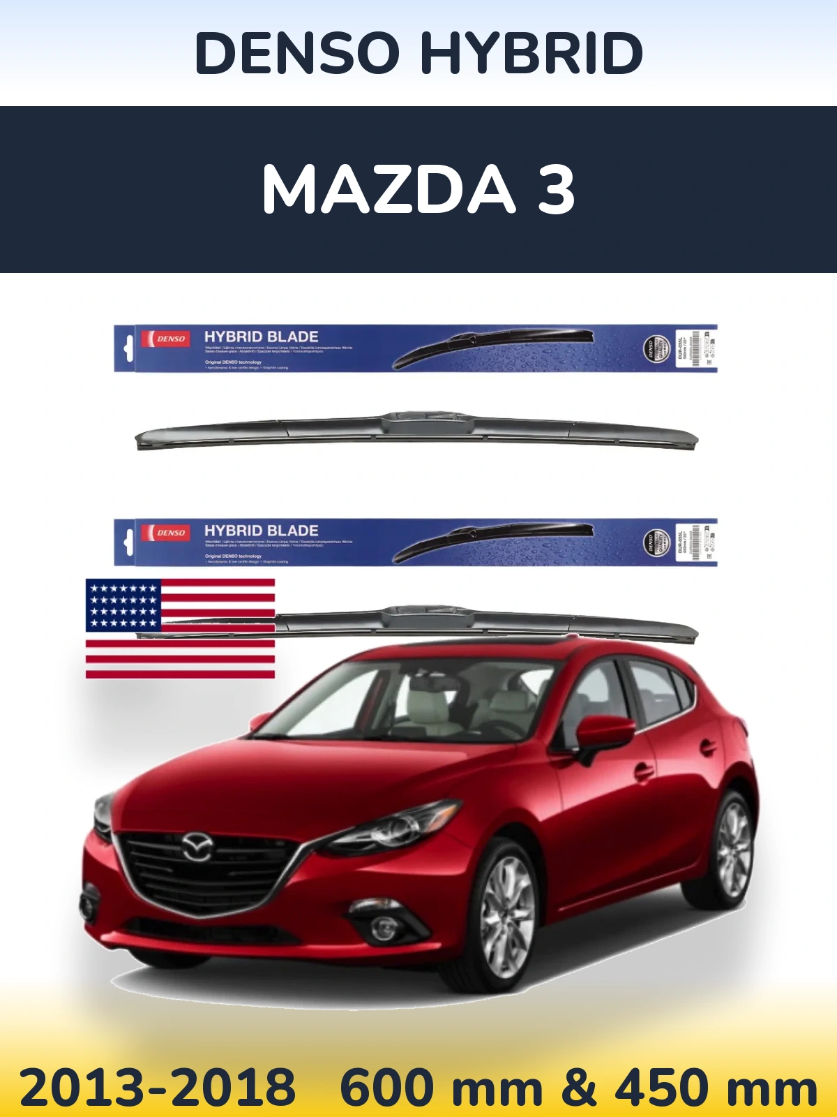 Komplet przednich wycieraczek Denso Hybrid 600 & 450 mm do Mazda 3 2013-2018