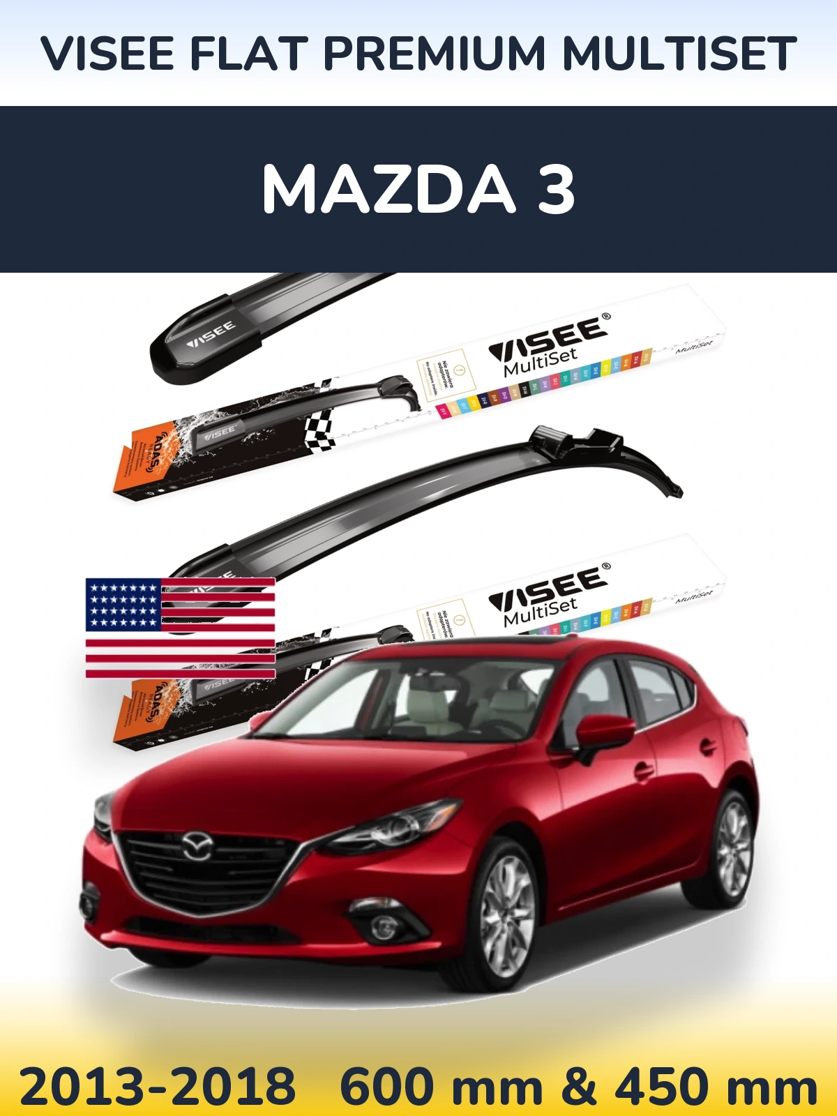 Комплект передних дворников VISEE FLAT PREMIUM MultiSet 600 & 450 мм для Mazda 3 2013-2018