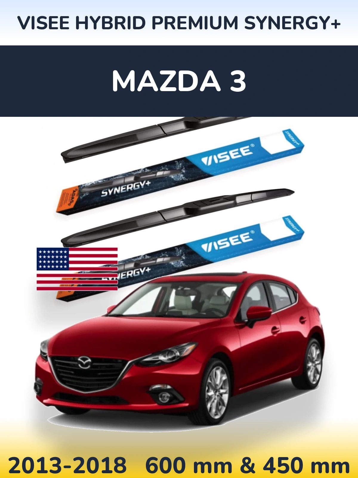 Komplet przednich wycieraczek VISEE HYBRID PREMIUM SYNERGY+ 600 & 450 mm do Mazda 3 2013-2018