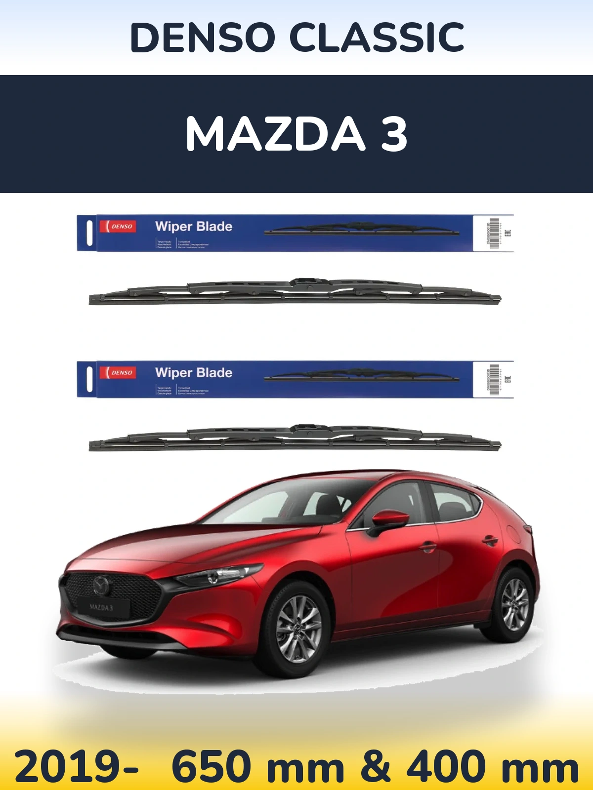 Komplet przednich wycieraczek Denso Classic 650 & 400 mm do Mazda 3 2019-2026