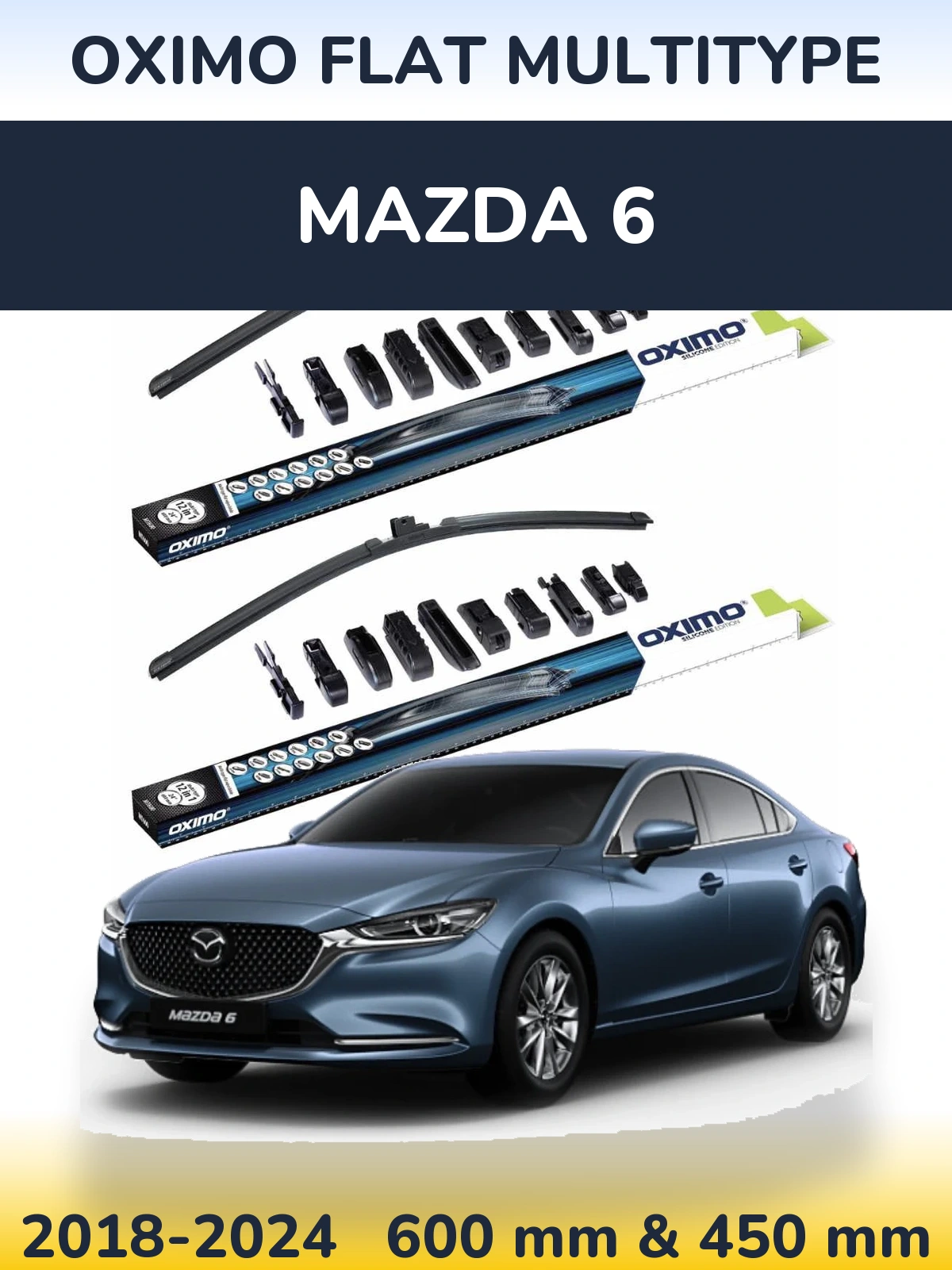 Komplet przednich wycieraczek Oximo Flat MultiType 600 & 450 mm do Mazda 6 2018-2024
