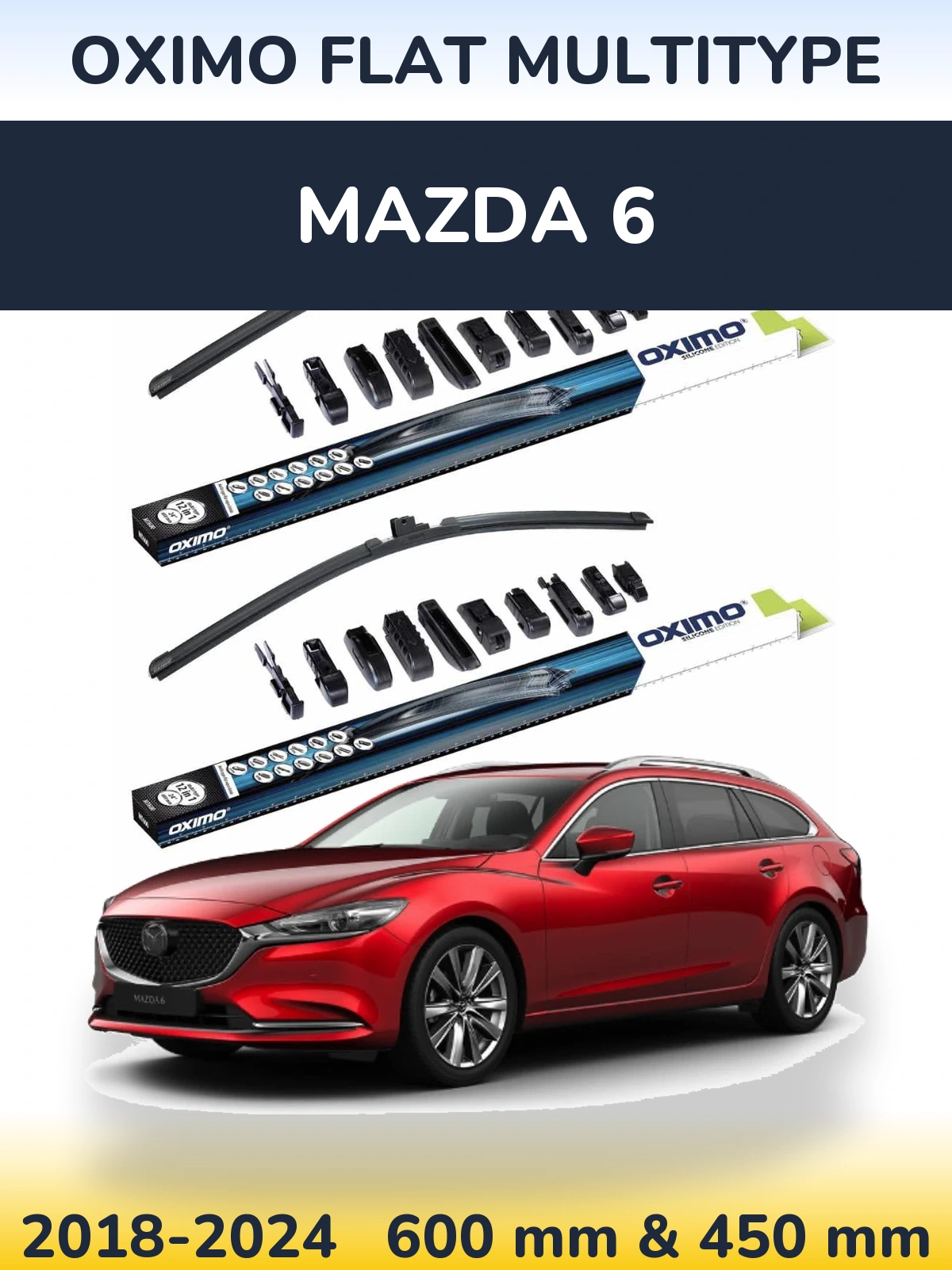 Front wiper blade set Oximo Flat MultiTypee 600 & 450 mm for Mazda 6 2018-2024