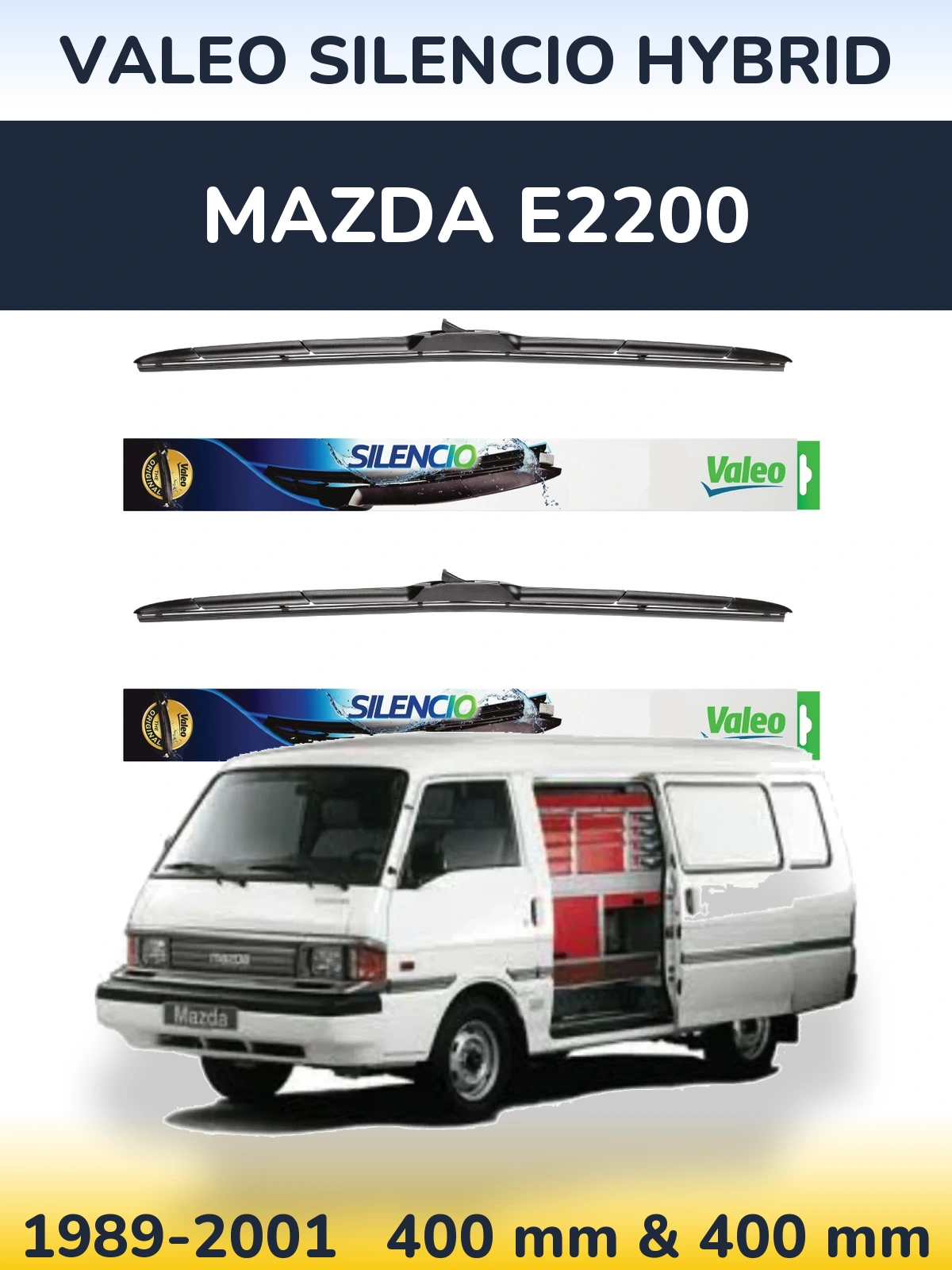 Komplet przednich wycieraczek Valeo Silencio Hybrid 400 & 400 mm do Mazda E2200 1989-2001