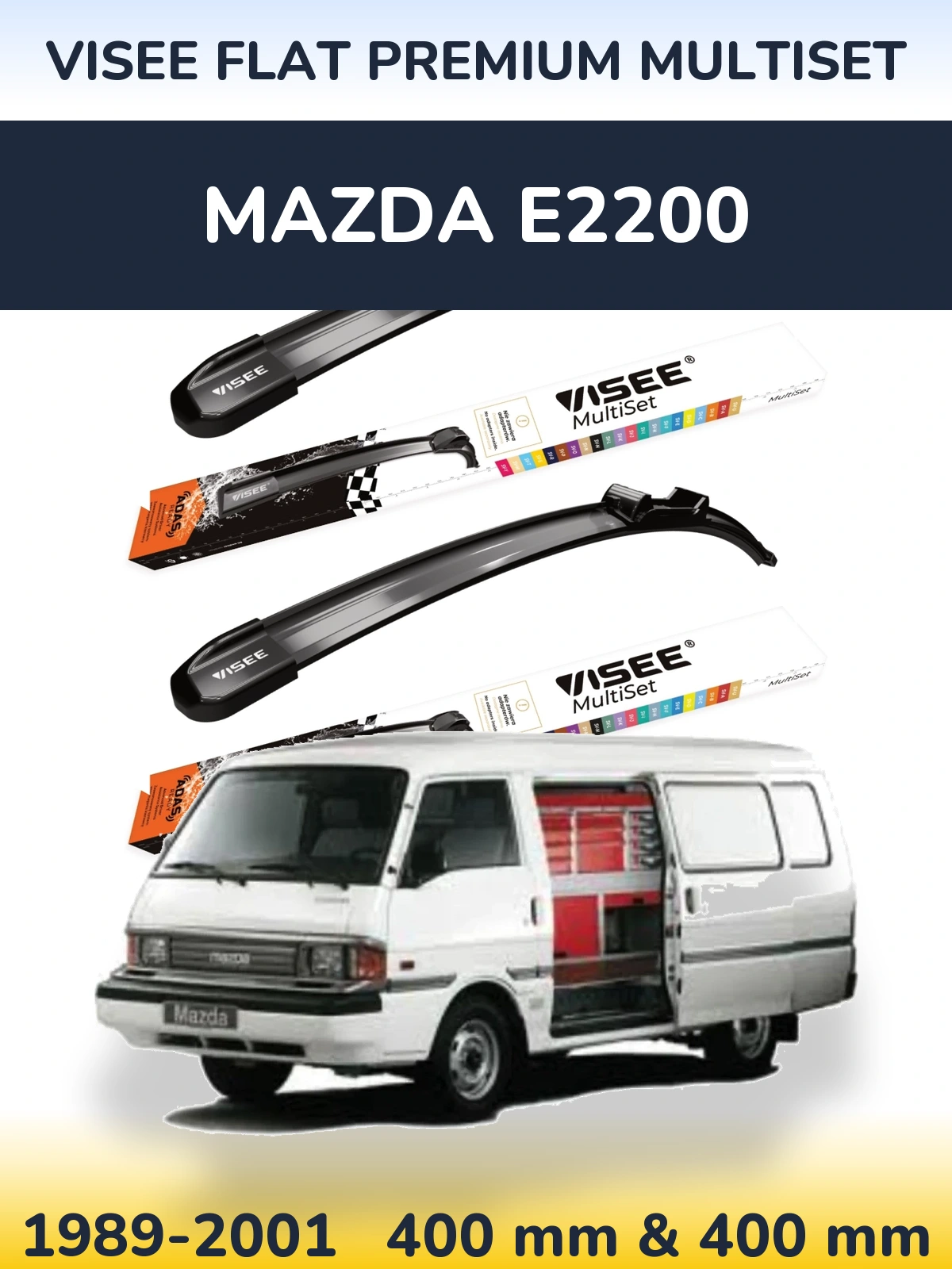 Komplet przednich wycieraczek VISEE FLAT PREMIUM MultiSet 400 & 400 mm do Mazda E2200 1989-2001