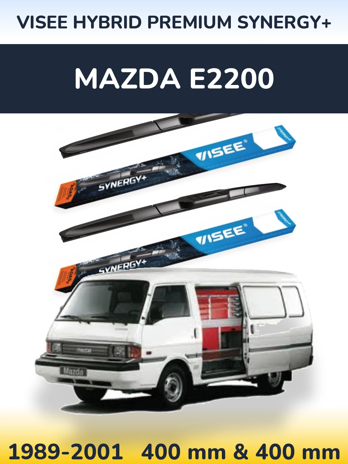 Komplet przednich wycieraczek VISEE HYBRID PREMIUM SYNERGY+ 400 & 400 mm do Mazda E2200 1989-2001