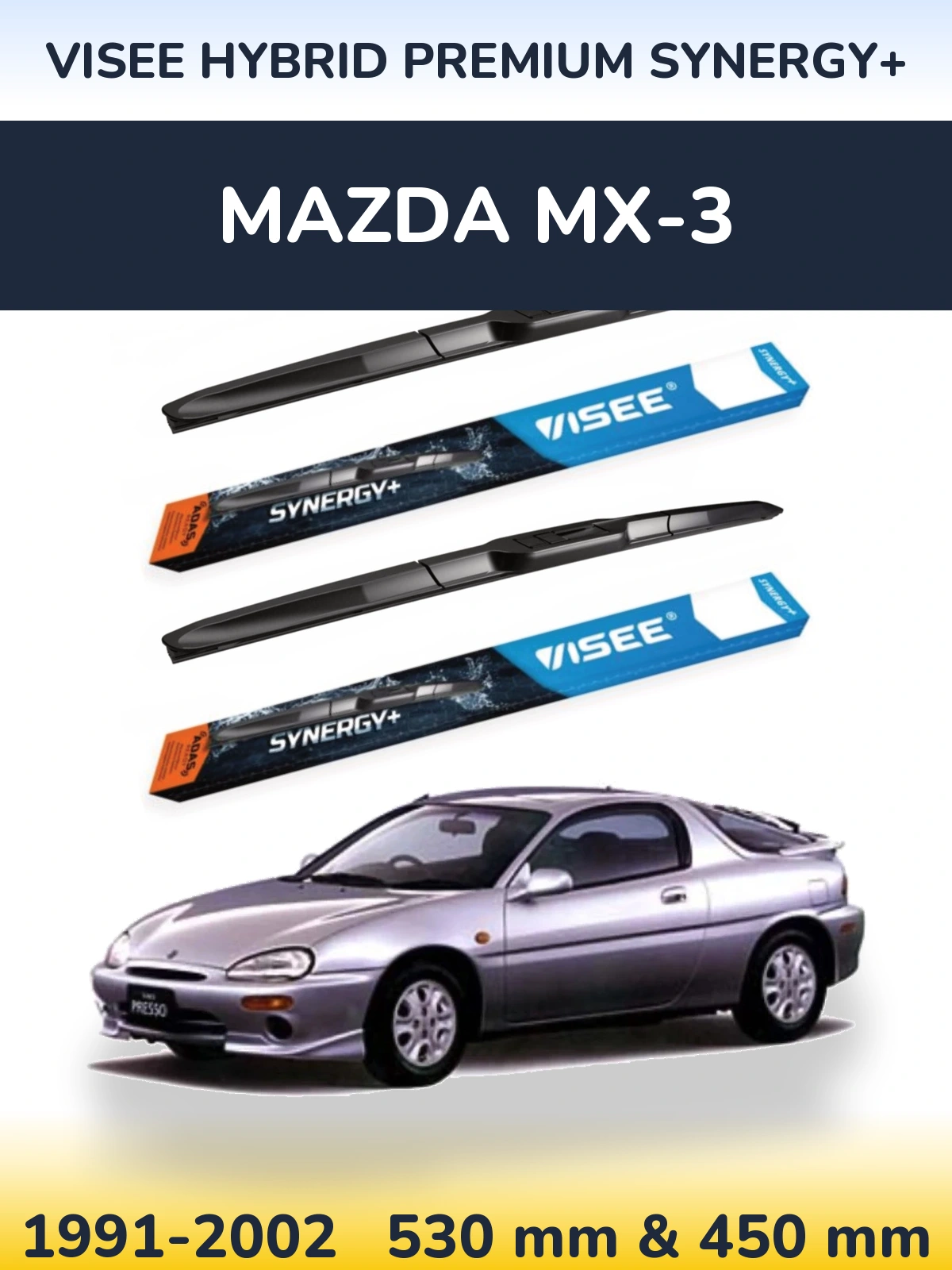 Комплект передних дворников VISEE HYBRID PREMIUM SYNERGY+ 530 & 450 мм для Mazda MX-3 1991-2002