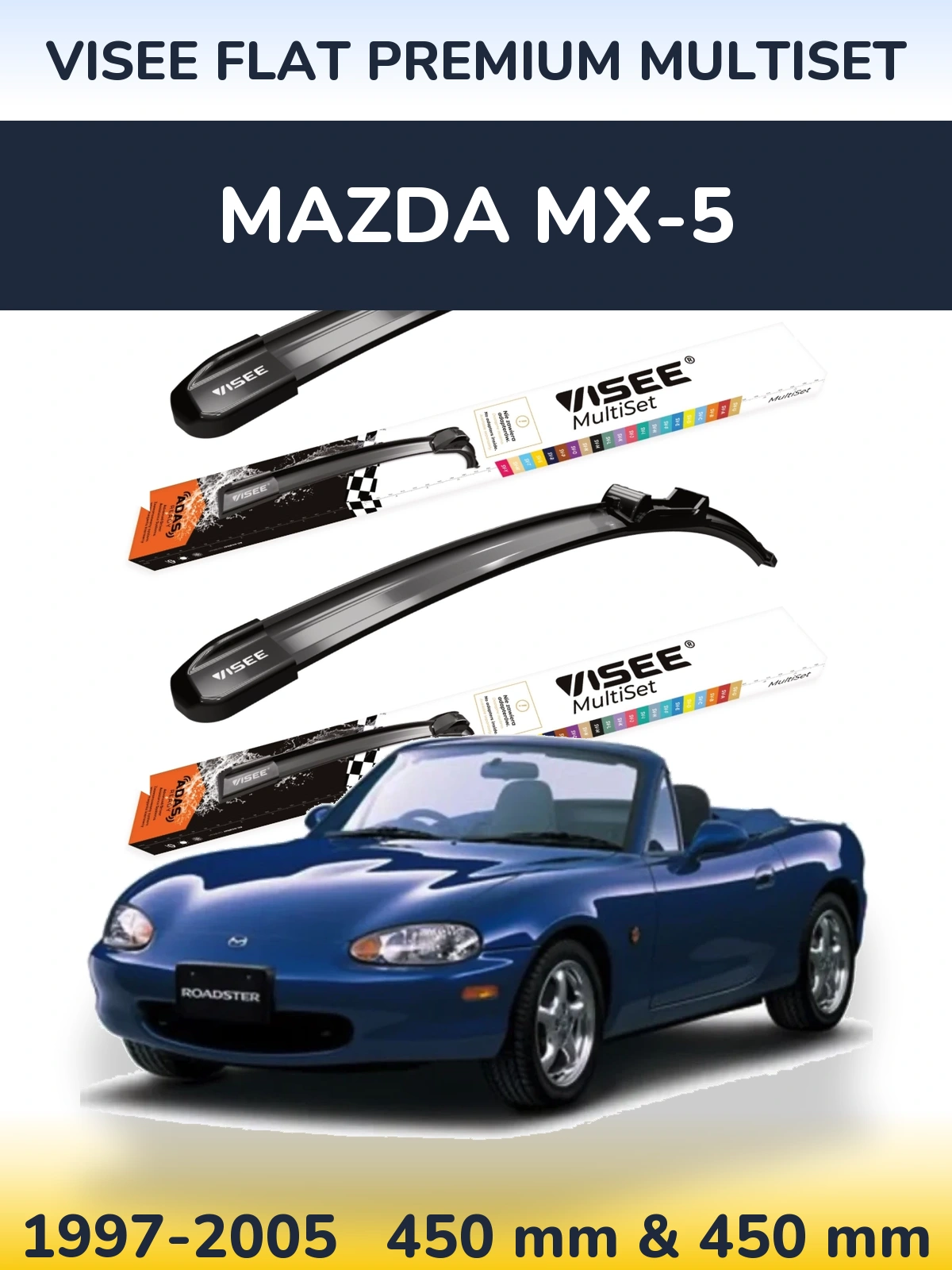 Komplet przednich wycieraczek VISEE FLAT PREMIUM MultiSet 450 & 450 mm do Mazda MX-5 1997-2005