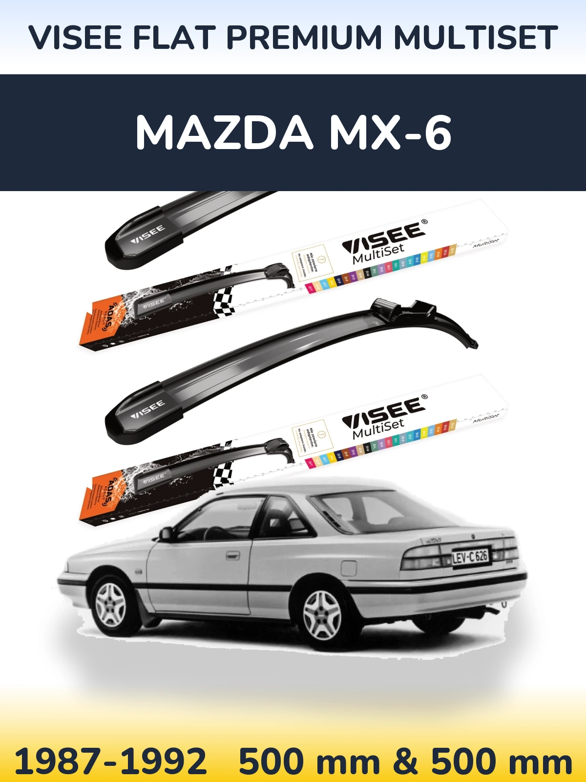 Front wiper blade set VISEE FLAT PREMIUM MultiSet 500 & 500 mm for Mazda MX-6 1987-1992