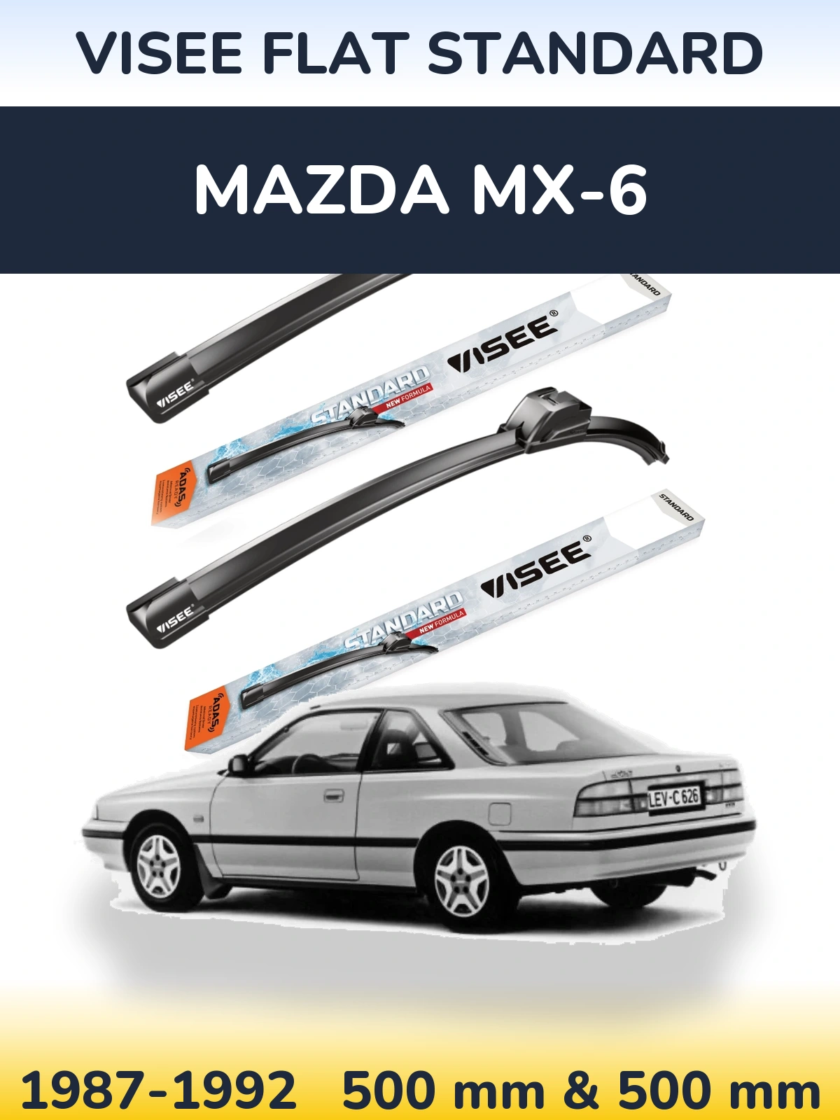 Комплект передних дворников VISEE FLAT STANDARD 500 & 500 мм для Mazda MX-6 1987-1992