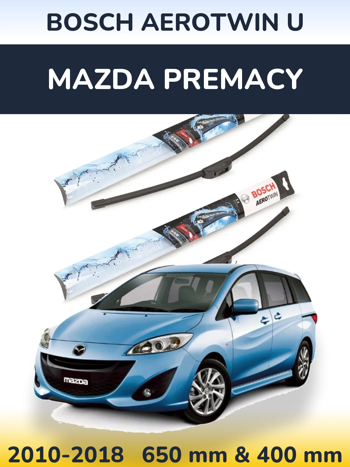 Komplet przednich wycieraczek BOSCH AeroTwin U 650 & 400 mm do Mazda Premacy 2010-2018