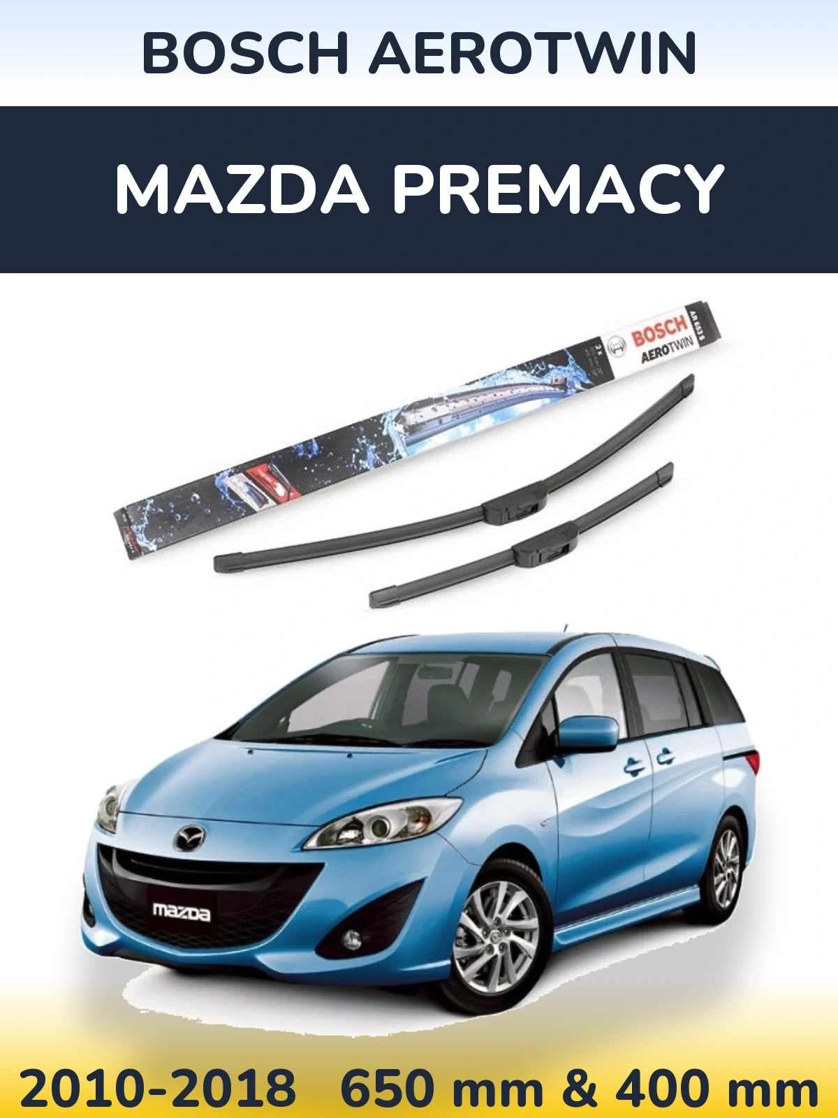 Комплект передних дворников BOSCH AeroTwin 650 & 400 мм для Mazda Premacy 2010-2018