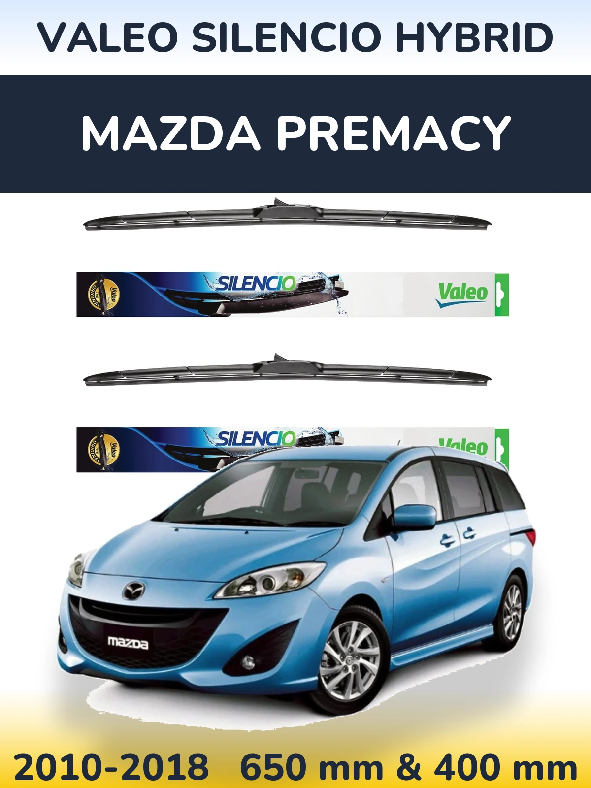 Комплект передних дворников Valeo Silencio Hybrid 650 & 400 мм для Mazda Premacy 2010-2018