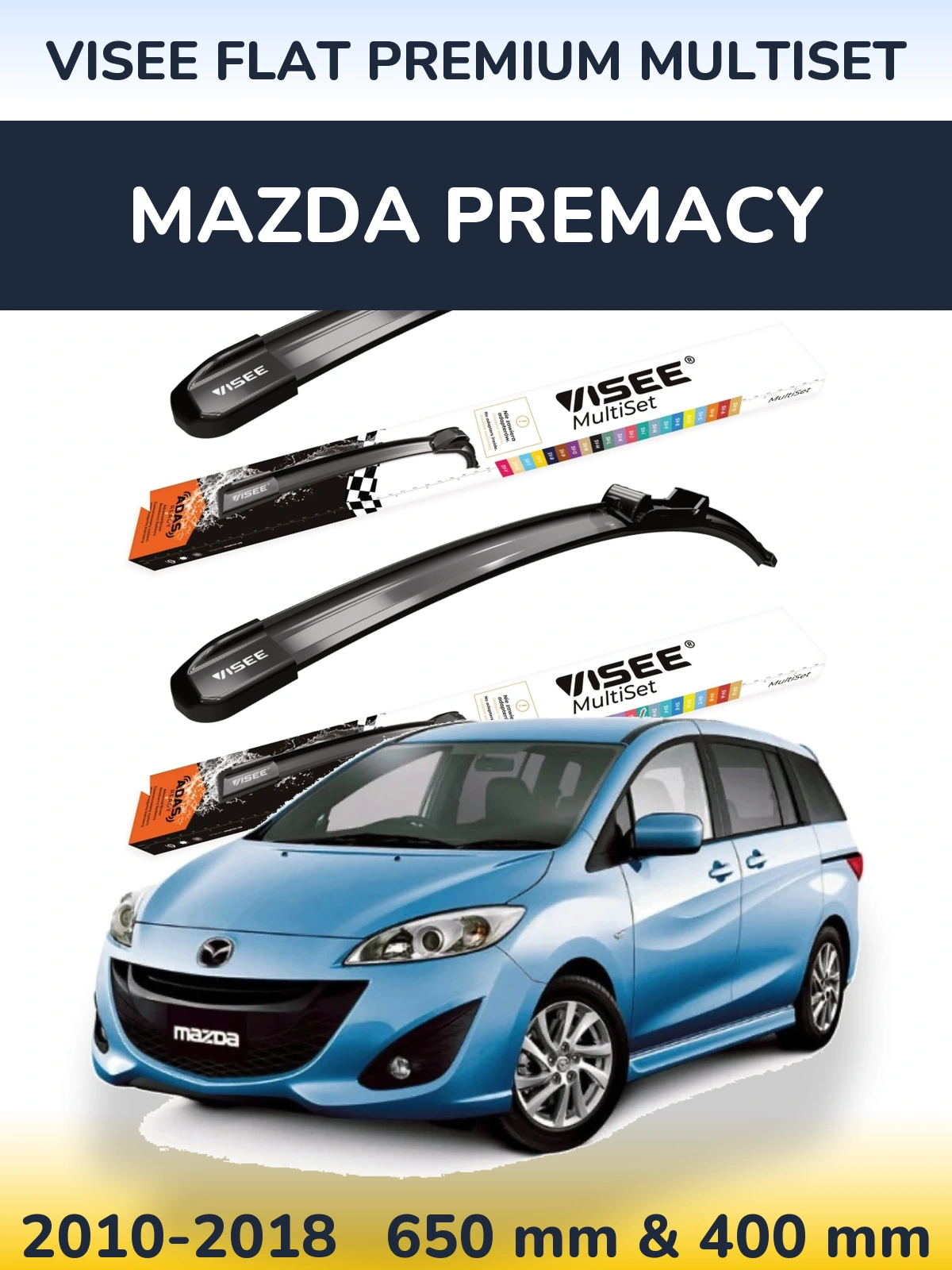 Комплект передних дворников VISEE FLAT PREMIUM MultiSet 650 & 400 мм для Mazda Premacy 2010-2018