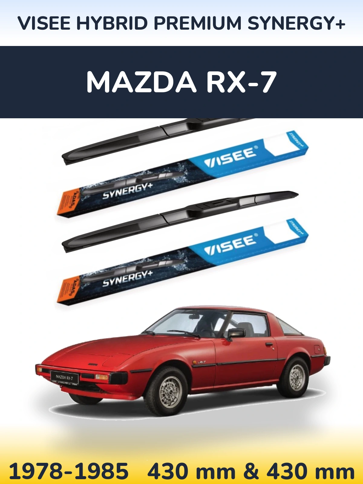 Komplet przednich wycieraczek VISEE HYBRID PREMIUM SYNERGY+ 430 & 430 mm do Mazda RX-7 1978-1985