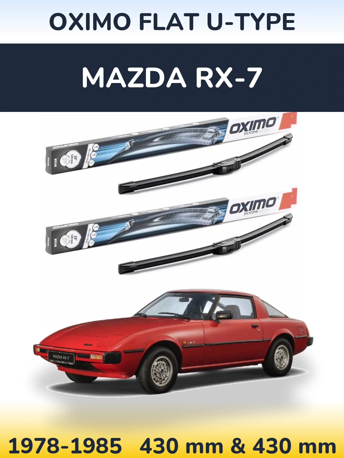 Комплект передних дворников Oximo Flat U-type 430 & 430 мм для Mazda RX-7 1978-1985