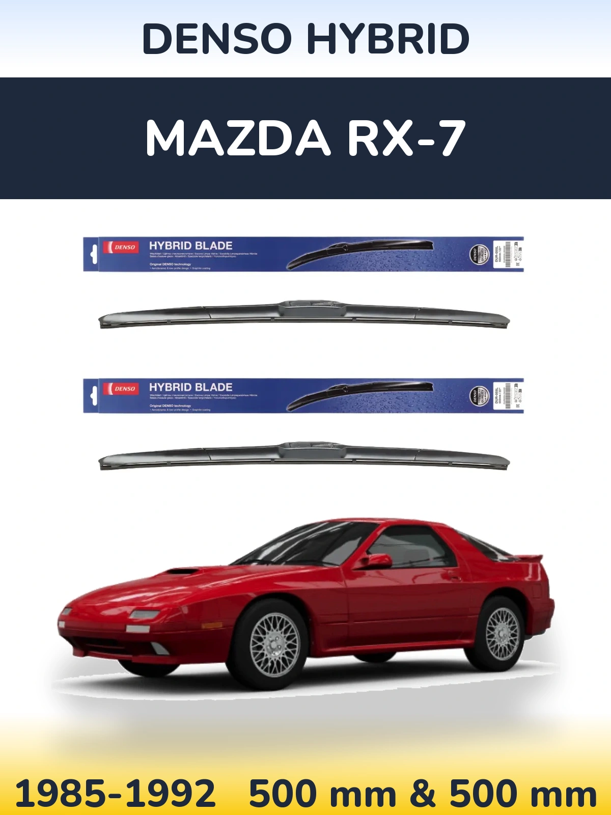 Komplet przednich wycieraczek Denso Hybrid 500 & 500 mm do Mazda RX-7 1985-1992