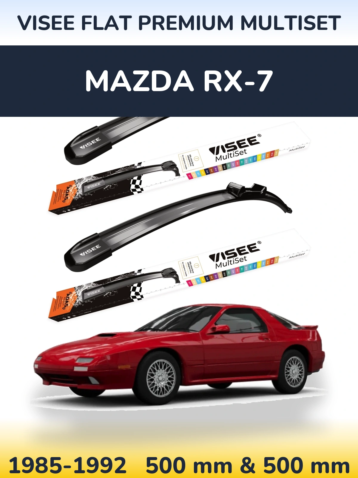 Komplet przednich wycieraczek VISEE FLAT PREMIUM MultiSet 500 & 500 mm do Mazda RX-7 1985-1992