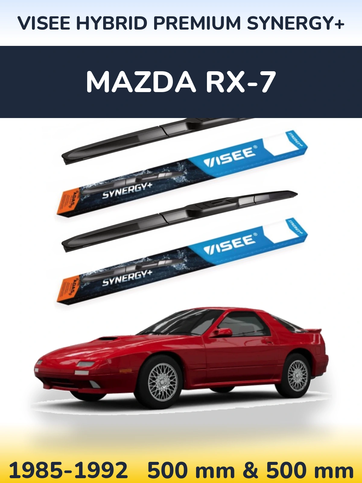 Komplet przednich wycieraczek VISEE HYBRID PREMIUM SYNERGY+ 500 & 500 mm do Mazda RX-7 1985-1992