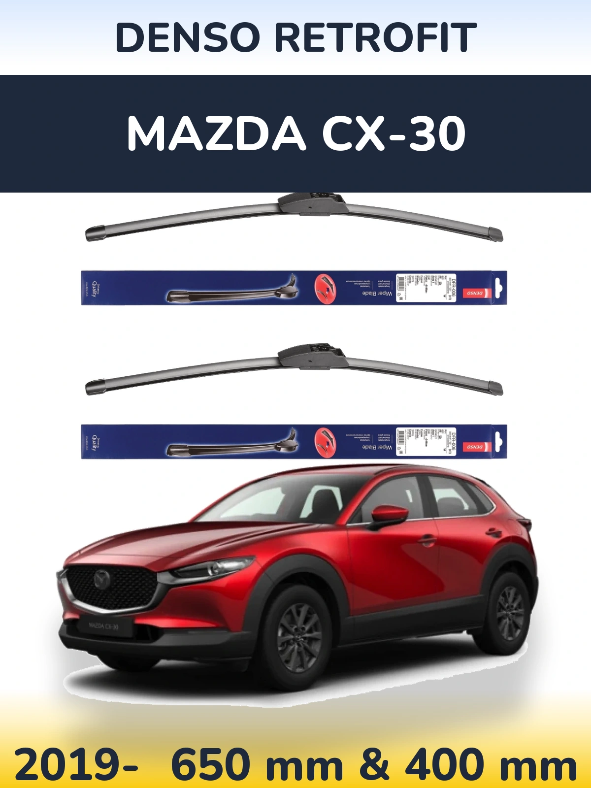 Комплект передних дворников Denso Retrofit 650 & 400 мм для Mazda CX-30 2019-2026