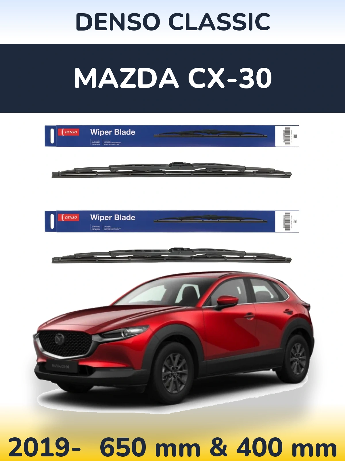 Komplet przednich wycieraczek Denso Classic 650 & 400 mm do Mazda CX-30 2019-2026