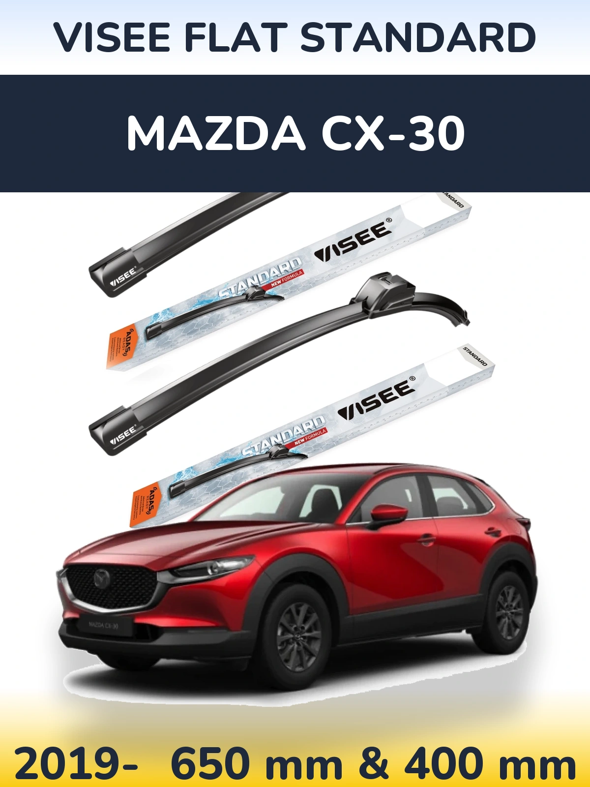 Komplet przednich wycieraczek VISEE FLAT STANDARD 650 & 400 mm do Mazda CX-30 2019-2026
